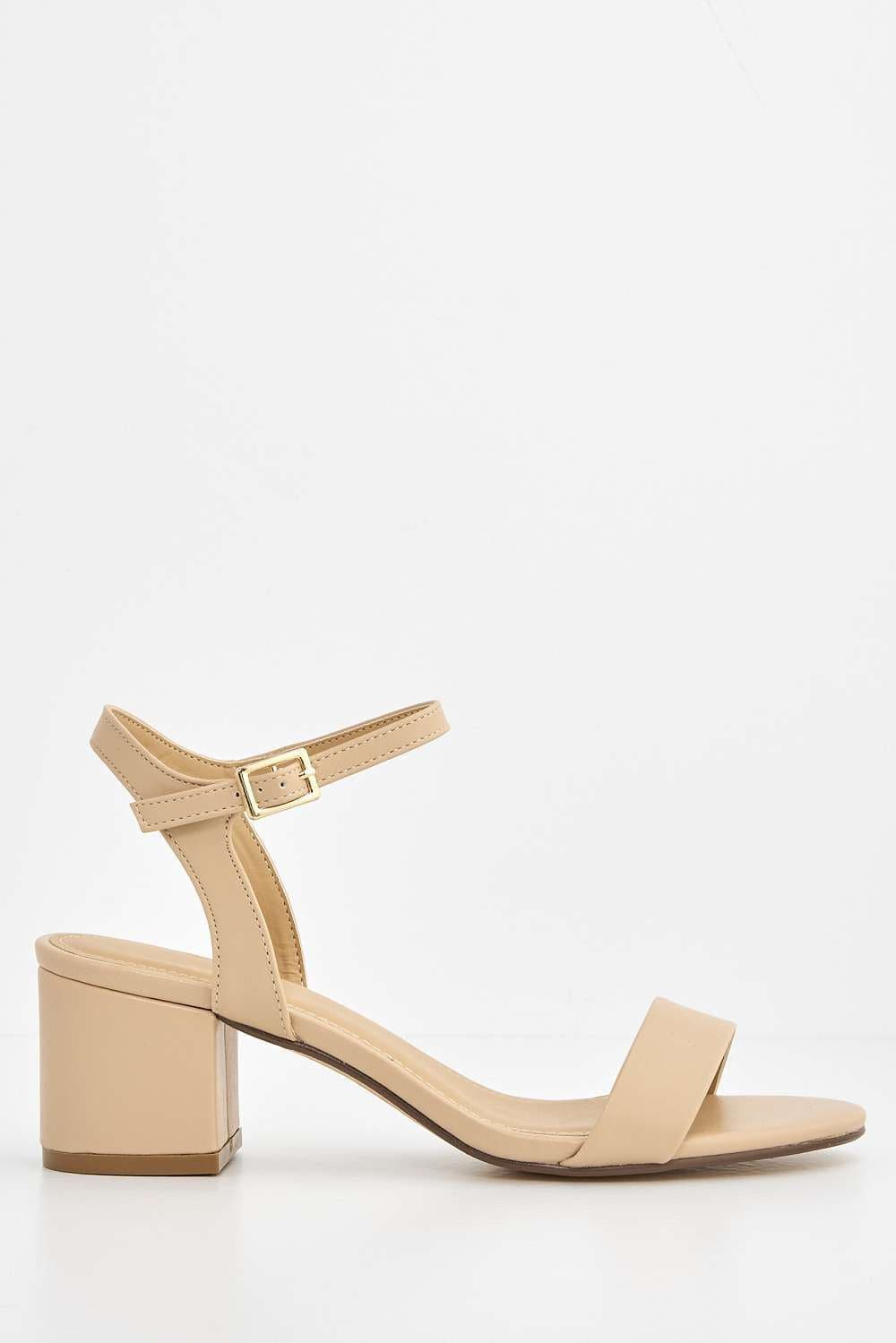 Flori Thick Anklestrap & Band Heeled Sandal in Nude PU Heels Miss Diva
