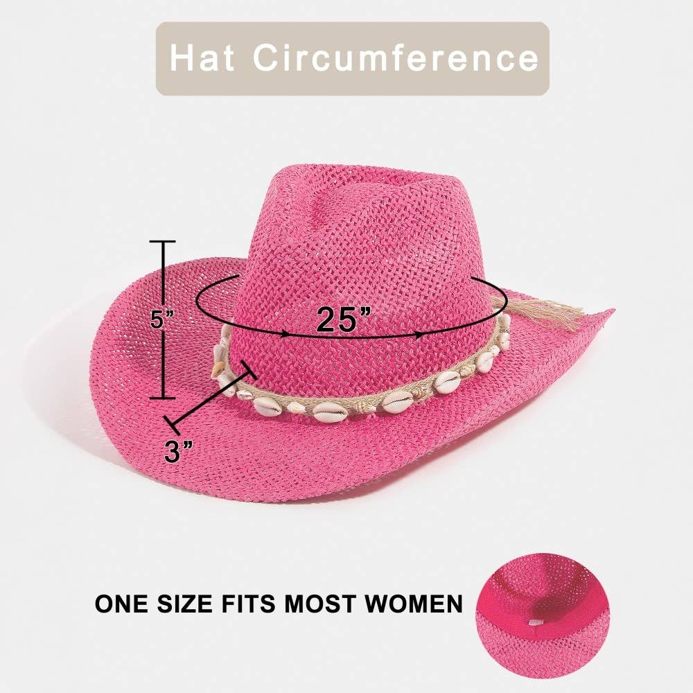 Straw Weave Cowrie Shell Rope Strap Cowboy Hat: IV