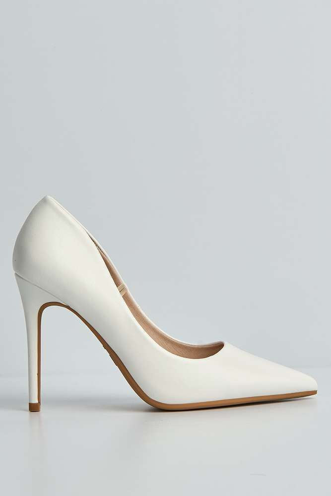 Miss Diva White Matt Mila High Stiletto Matt Finish Heel Court Shoe