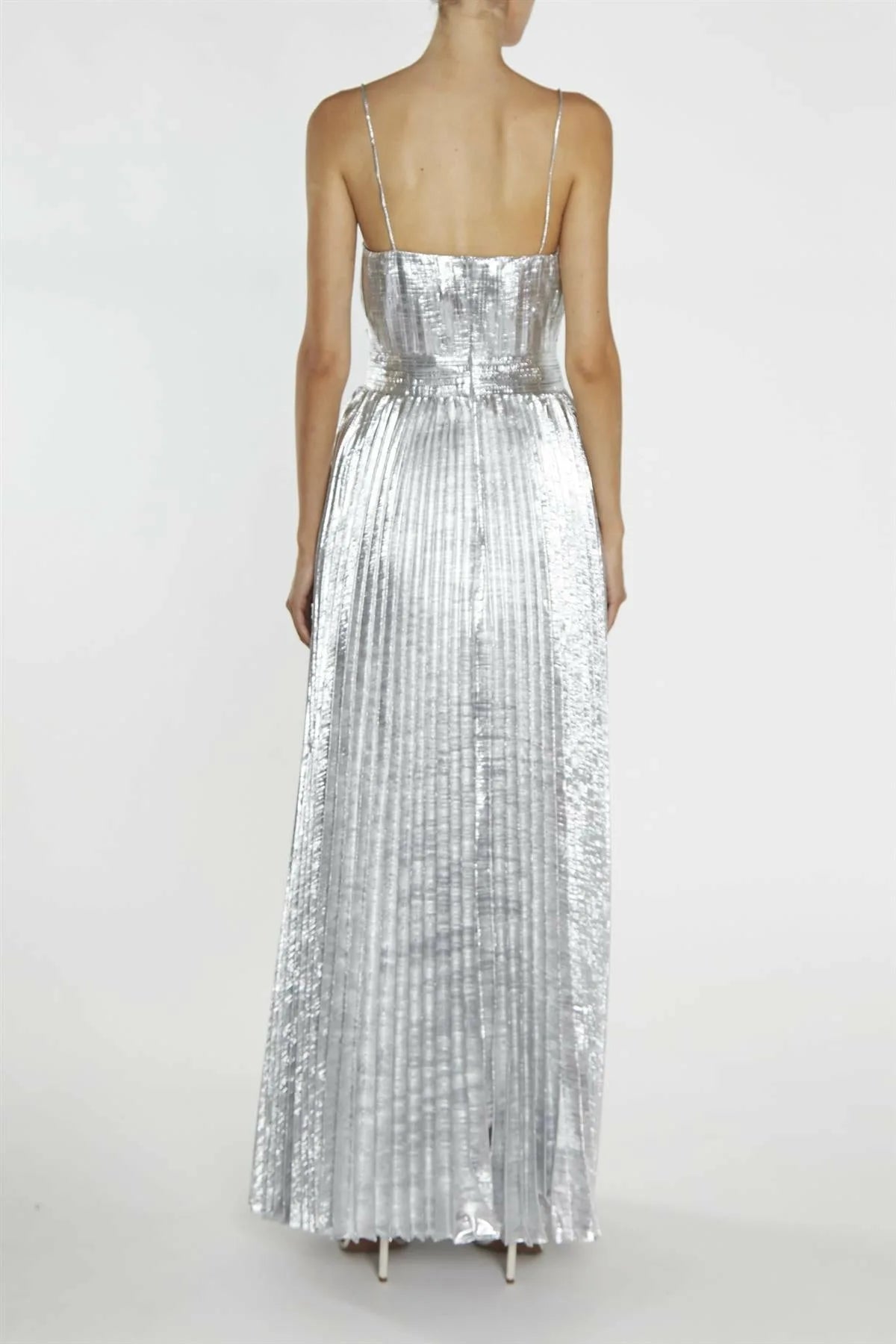 True Decadence Kate Silver Crinkle Pleated Strappy Maxi Dress