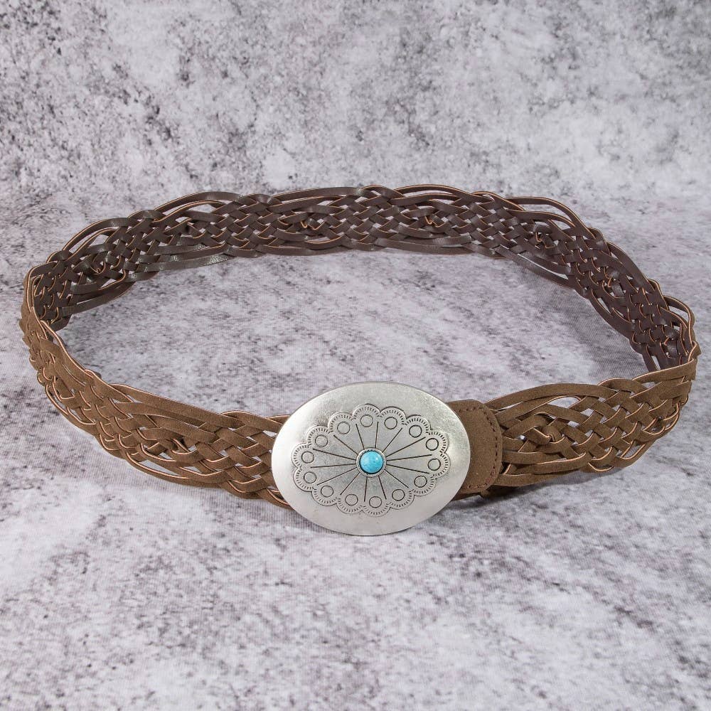 Soul Of Sita Western Braided Concho Buckle Vegan Leather Belt: Sdbr
