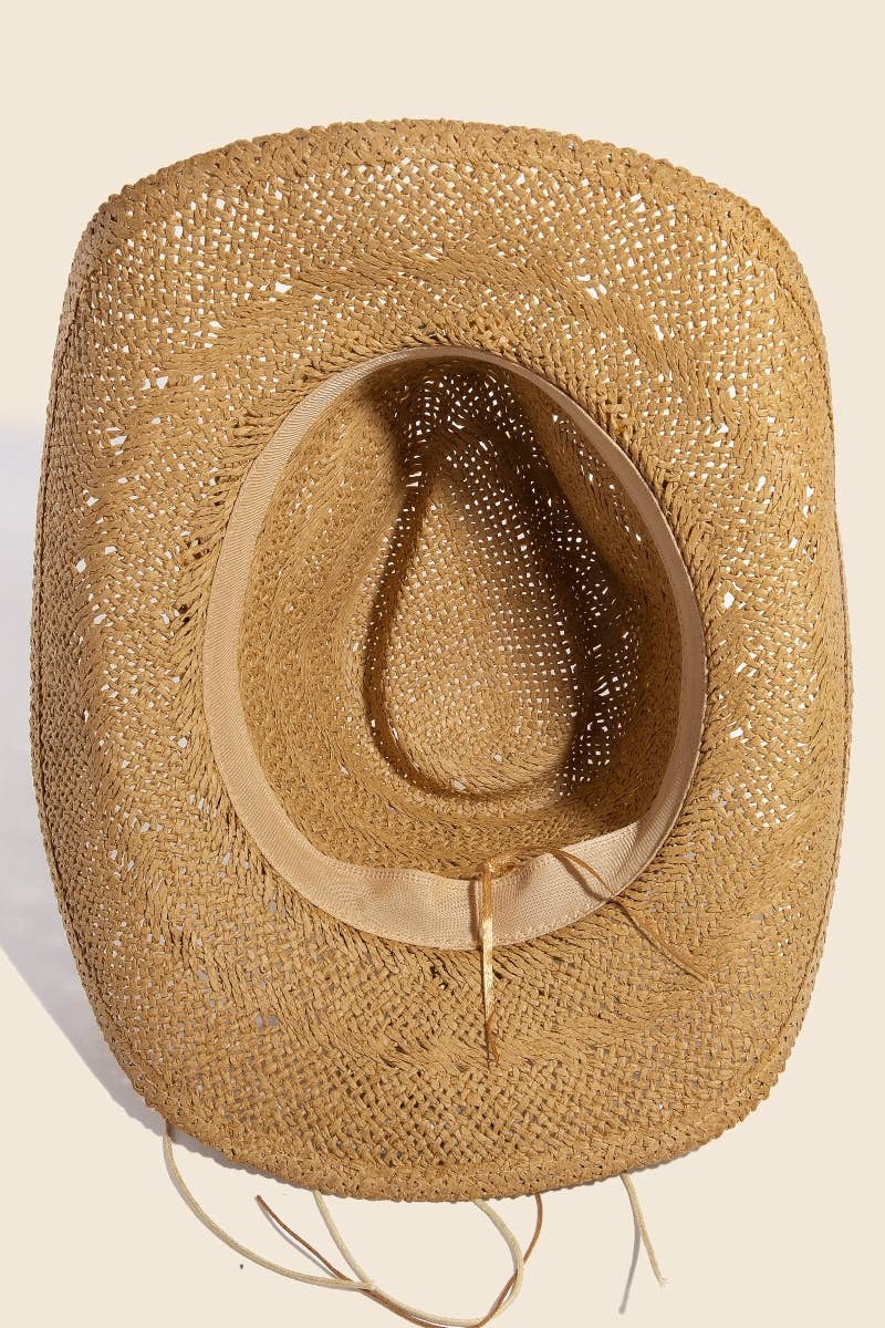 Soul Of Sita Mixed Beaded And Rope Western Fedora Straw Hat: Ka
