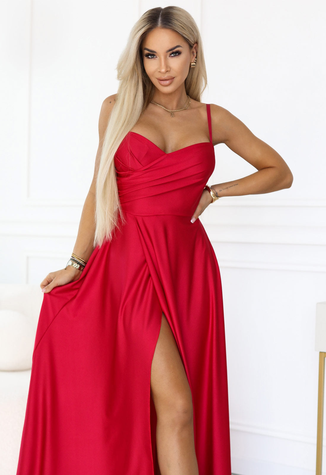 red wrap dress