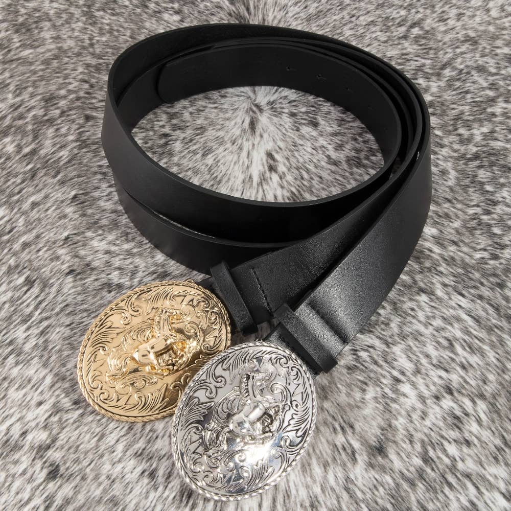 Soul Of Sita Large Western Horse Medallion Buckle Belt: Gbk