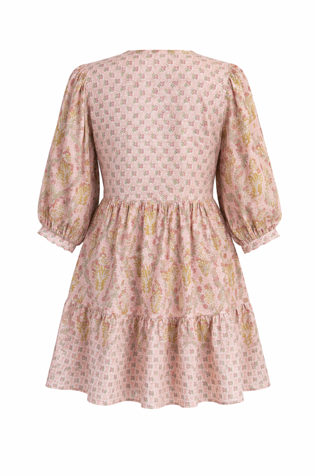 Soul Of Sita Ayla Ethnic Woodblock Pink Ditsy Floral Short Sundress