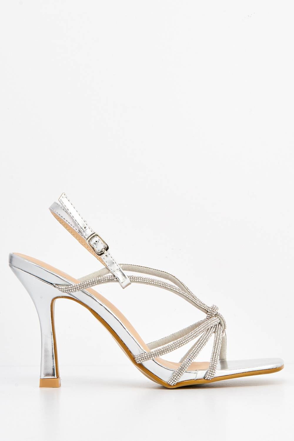 Miss Diva Elliana Diamante Embellished Heeled Sandals in Silver