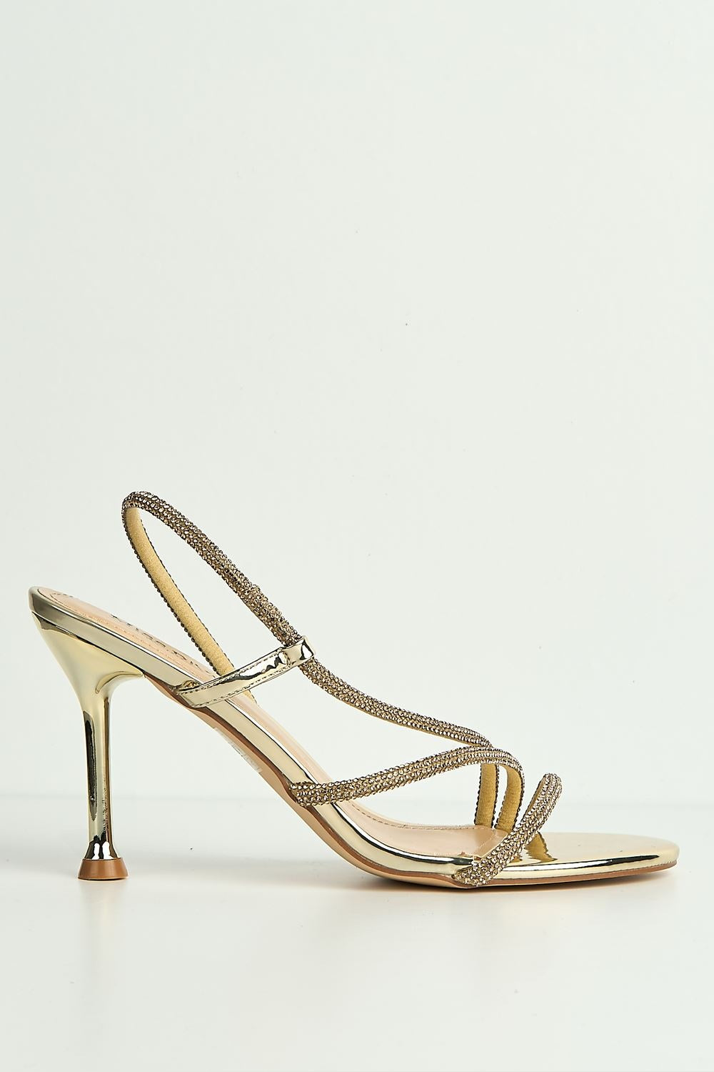 Cady 3 Diamante Band Stiletto Heeled Sandals in Gold