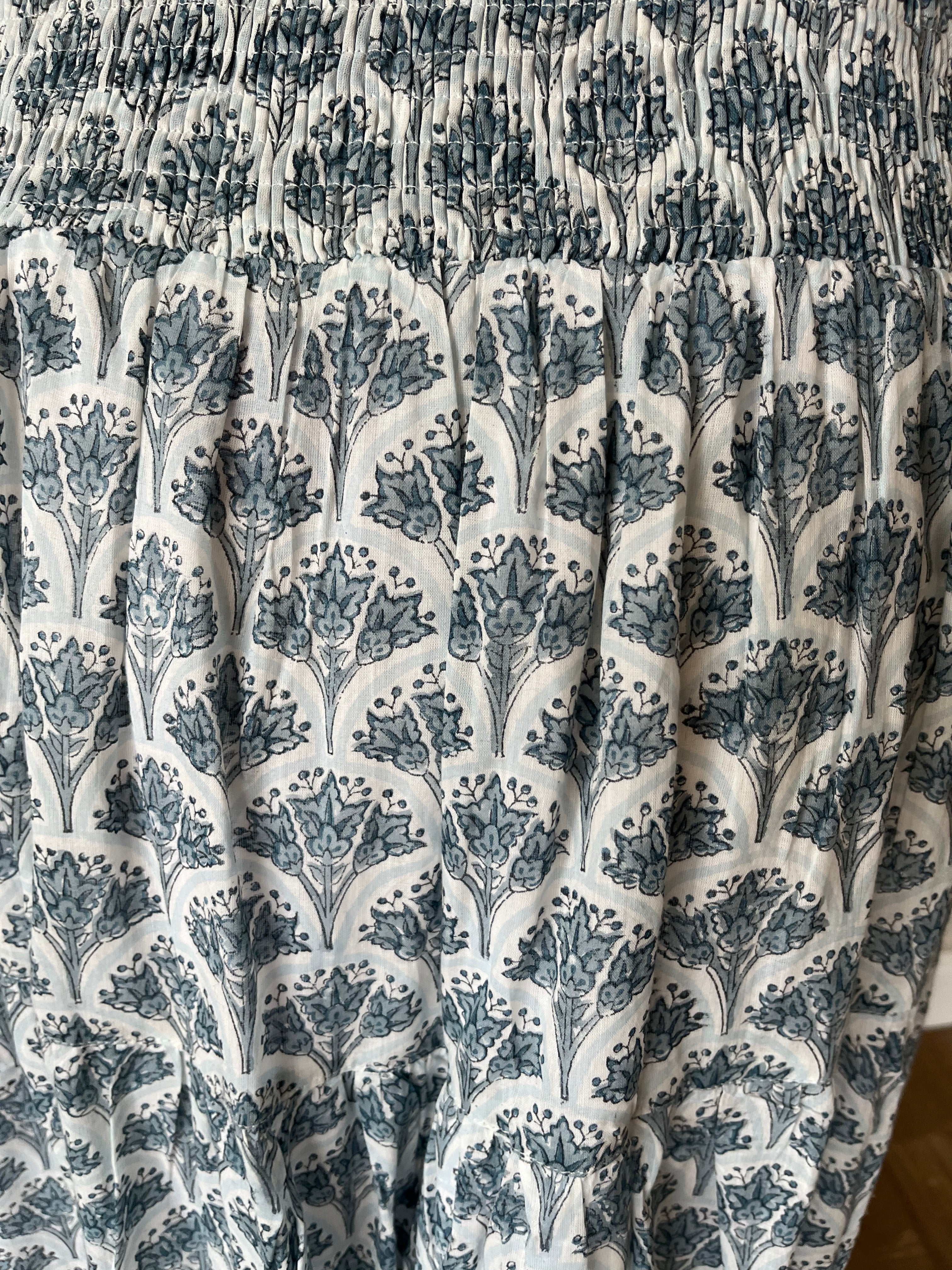 Soul Of Sita Adalyn Pattern Maxi Woodblock Printed Skirt In Blue