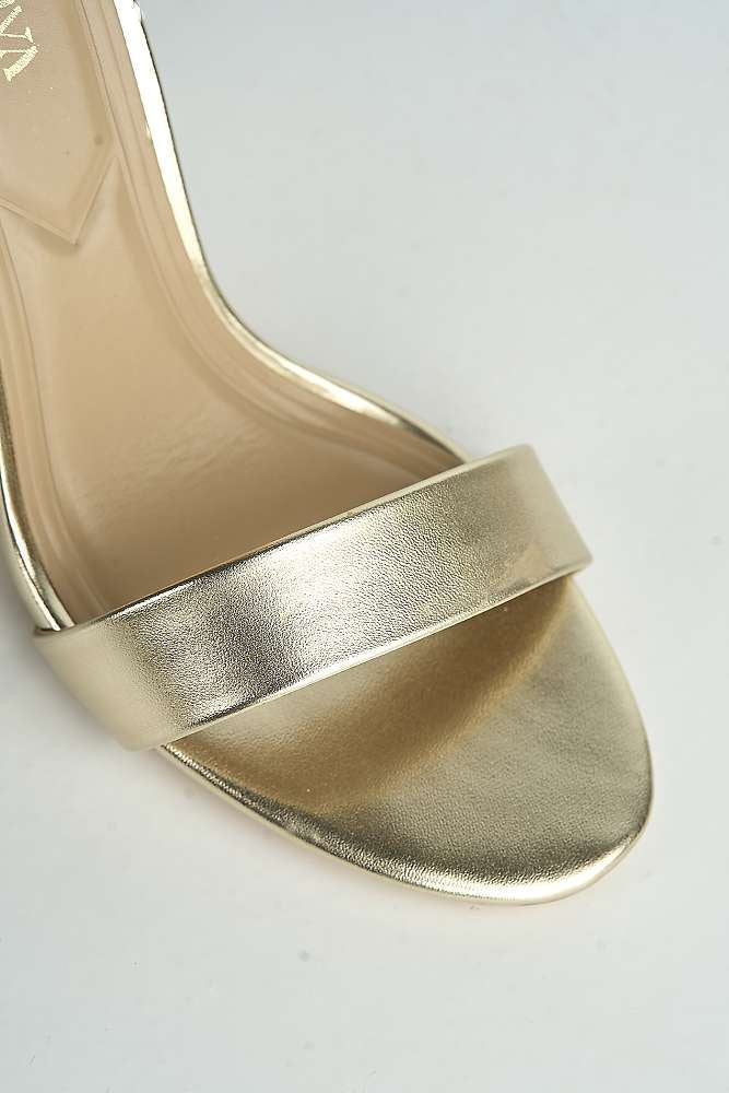 Miss Diva Gold May Barely There Block Heel Ankle Strap Sandal