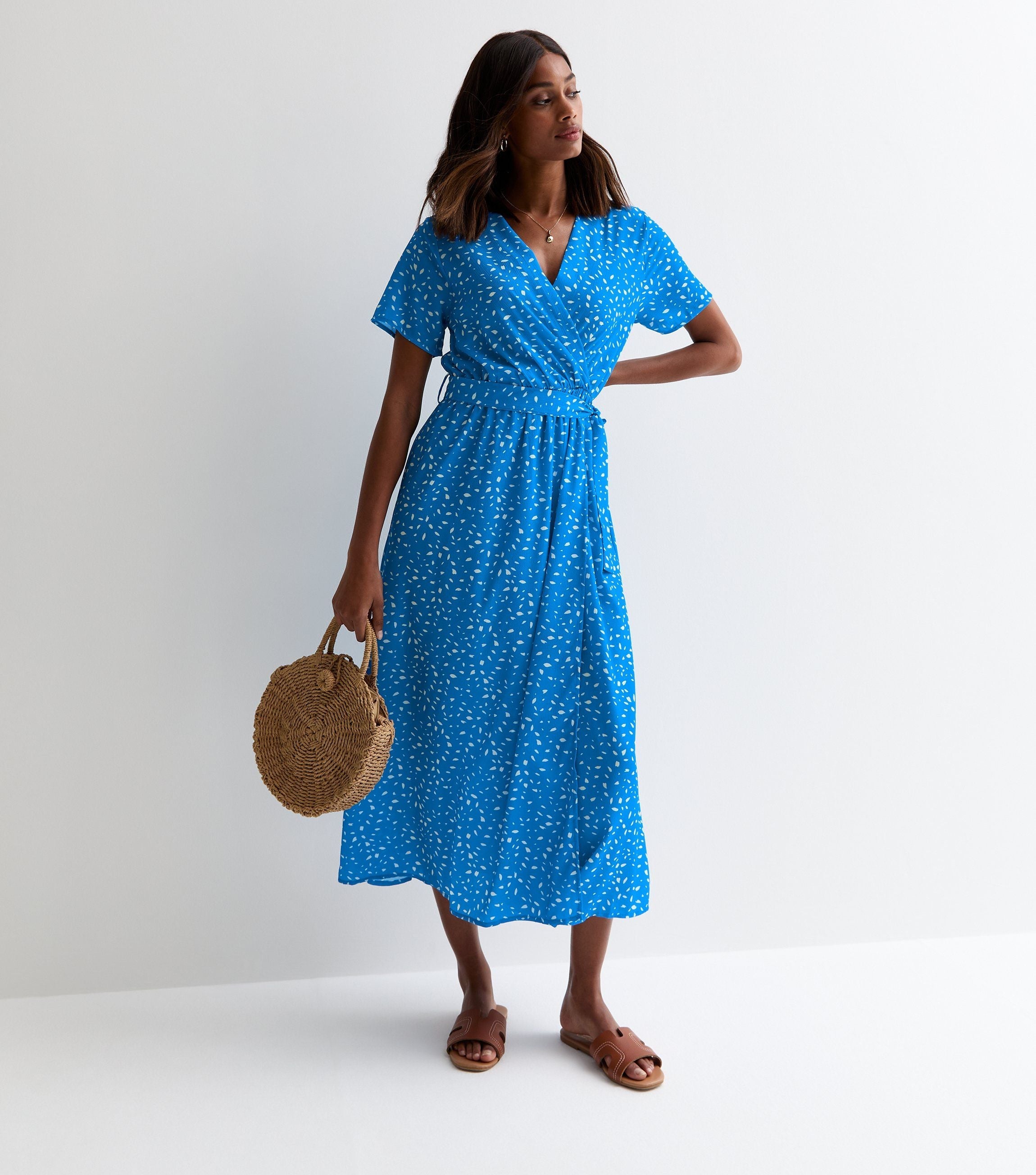 Gini London Blue Animal Print Wrap Midi Dress