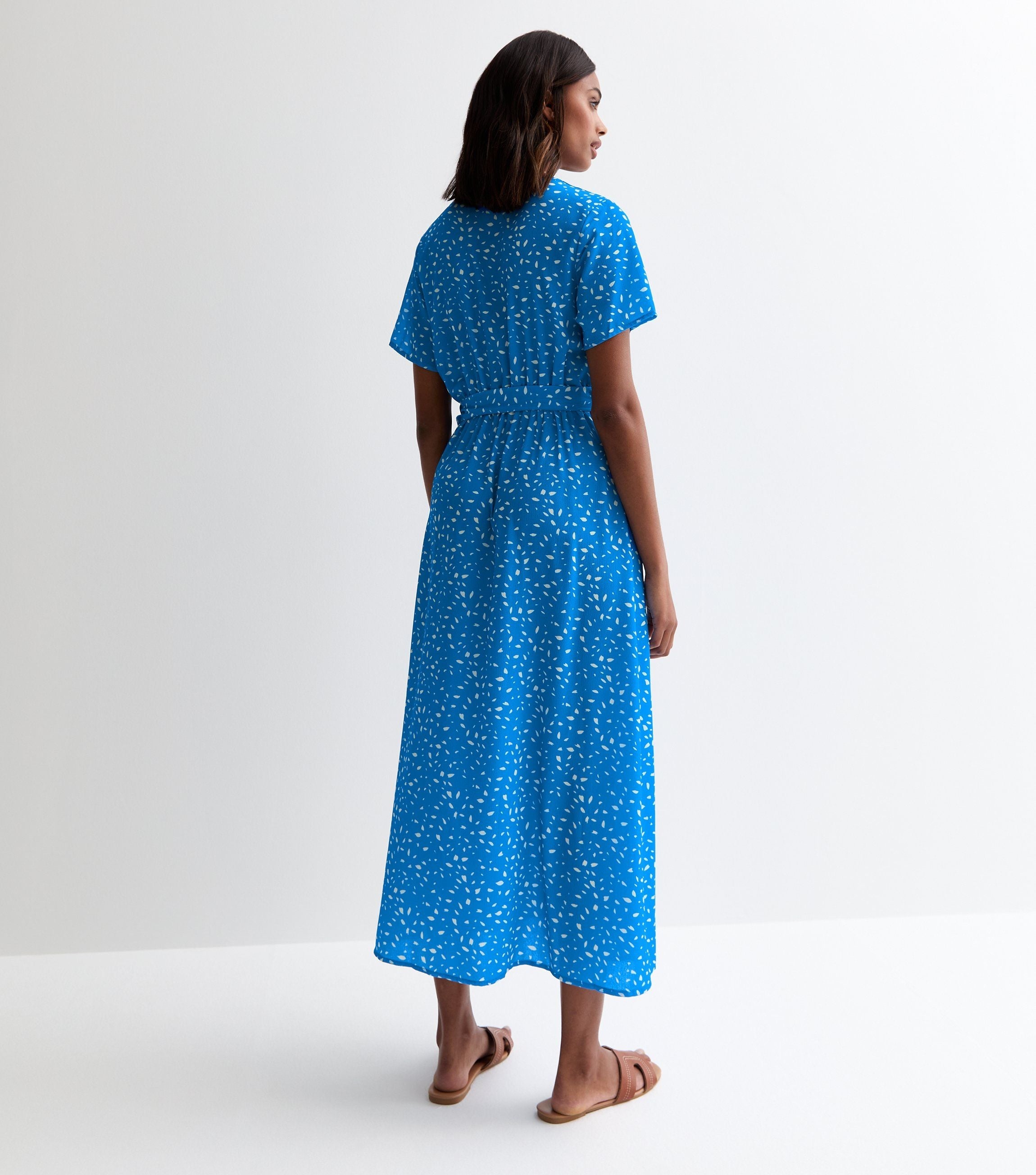 Gini London Blue Animal Print Wrap Midi Dress