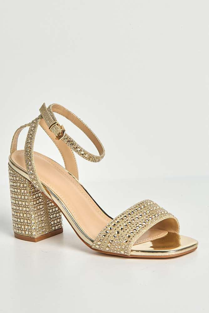 Miss Diva Gold Rinesa Gemstone Encrusted Block Heels