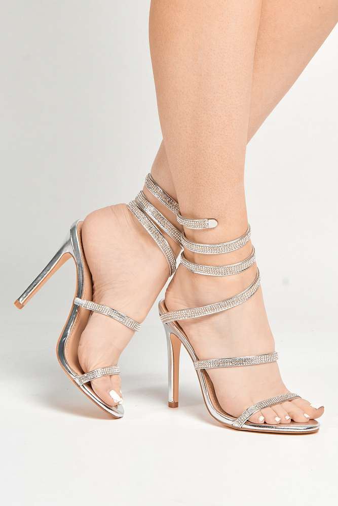 Miss Diva Silver Hellena Diamante Stiletto Shoe