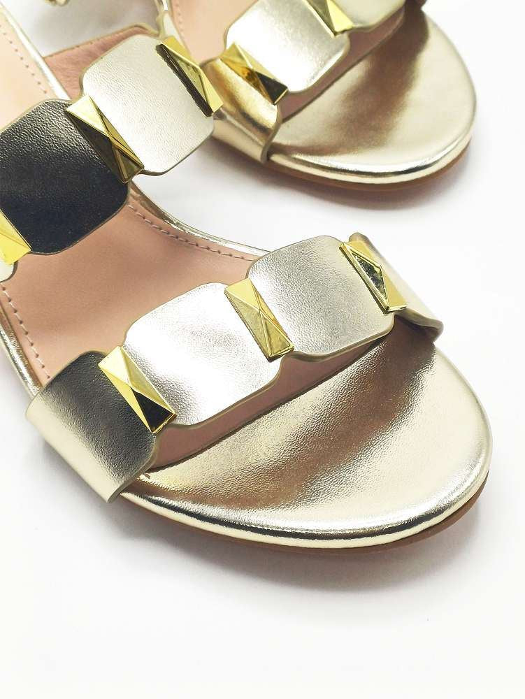 Miss Diva Gold Kolee Stud Detail Block Heel Mules