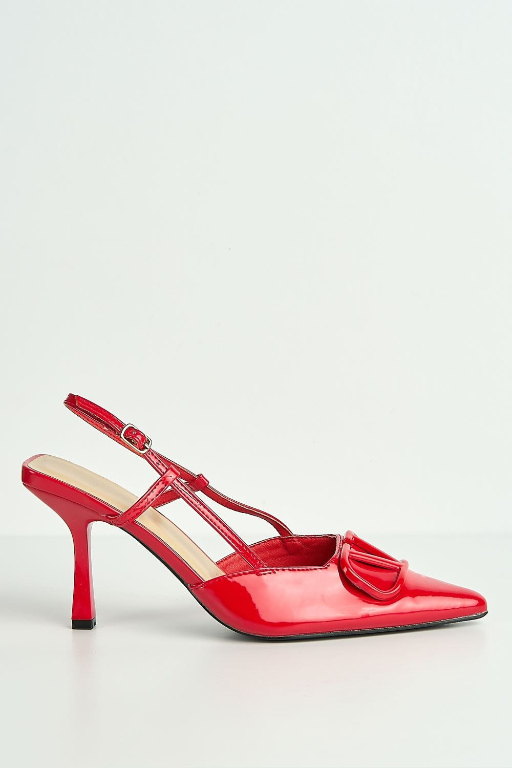Cia Brooch Detail Slingback Court Shoes in Red
