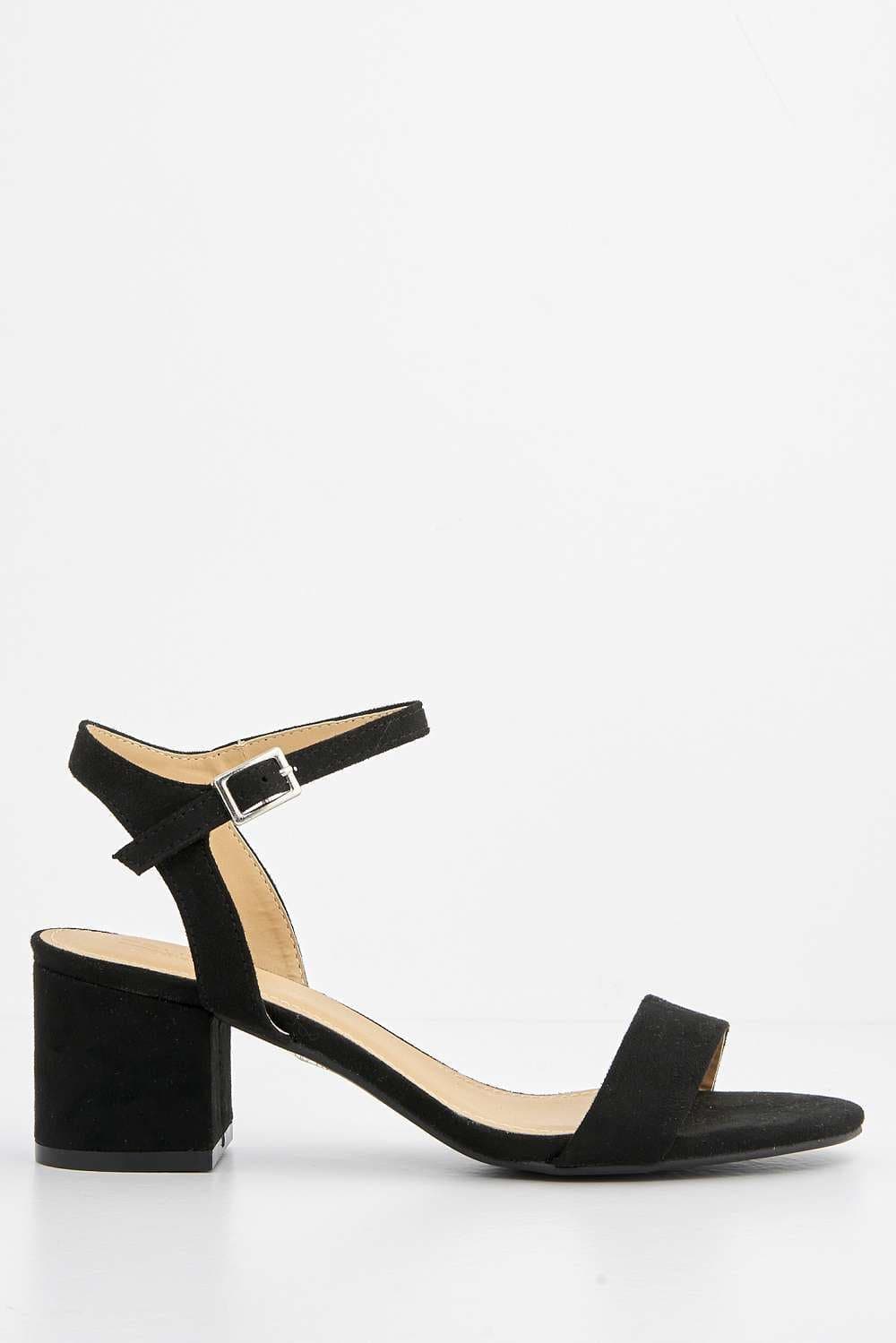 Miss Diva Flori Block Heel Anklestrap Sandal in Black Suede