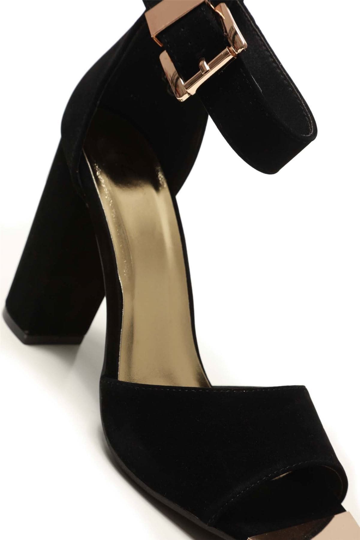 Jessy Anklestrap Blockheel Sandal in Black Suede Heels Miss Diva