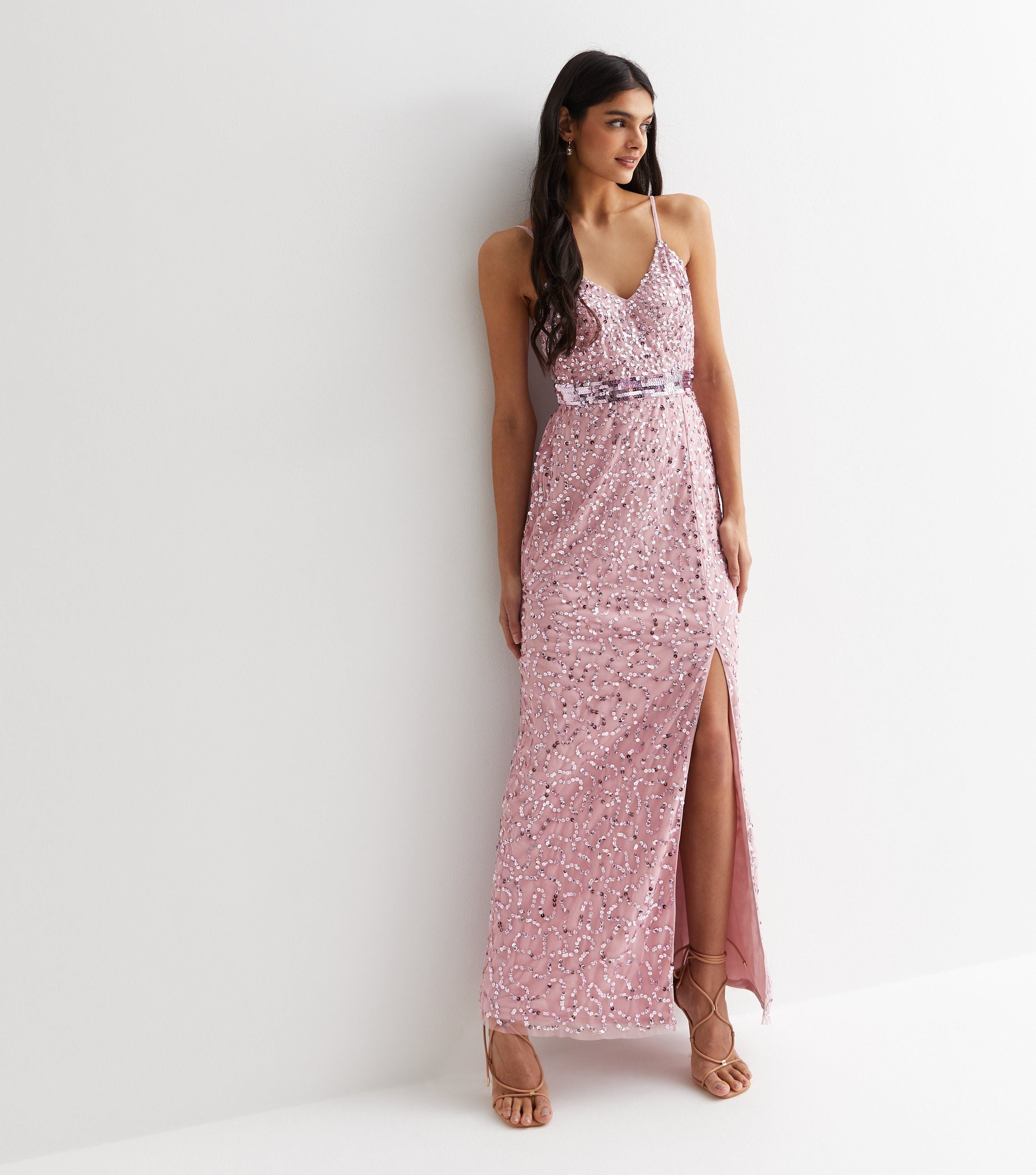 Gini London Blush Embelish Strappy Maxi Dress