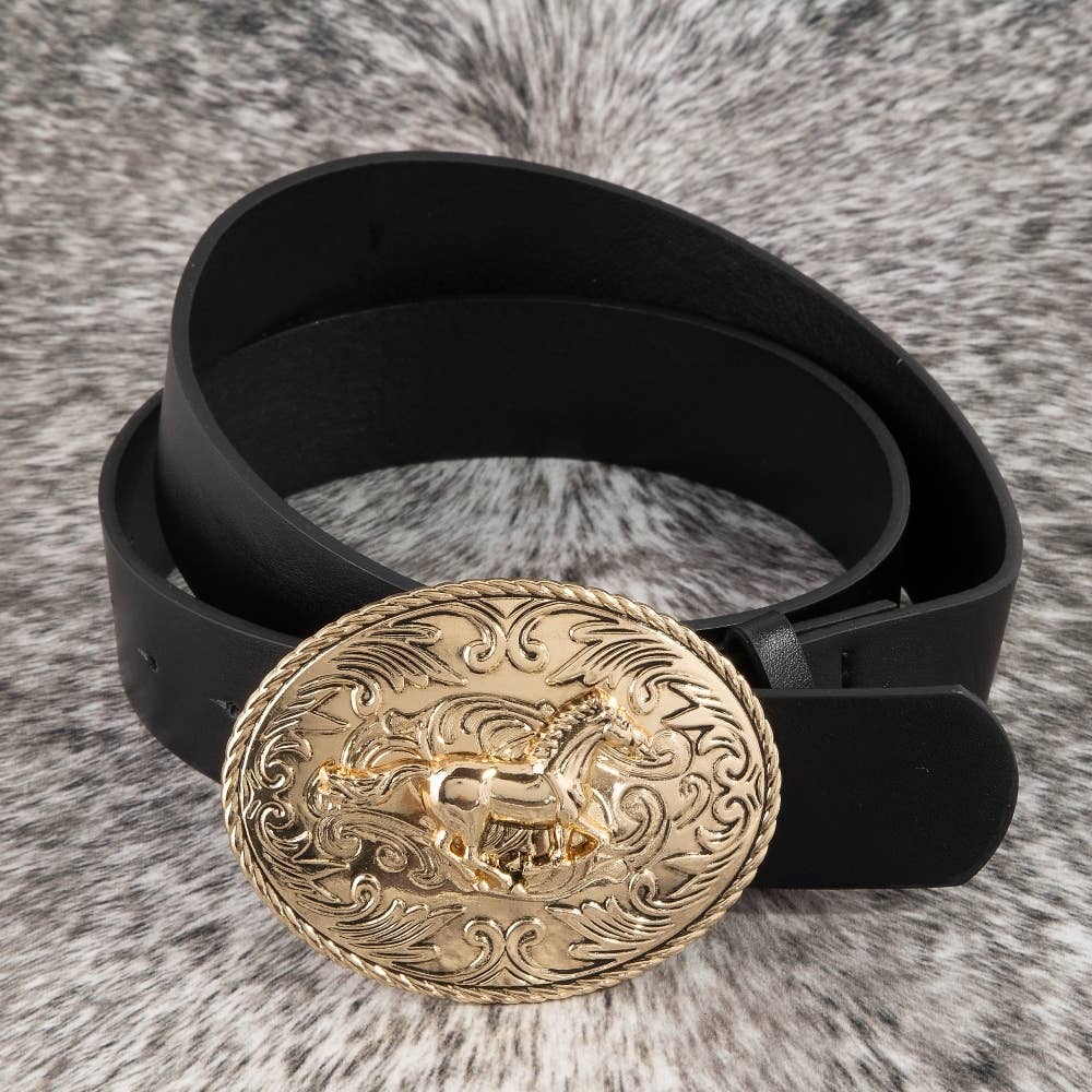 Soul Of Sita Large Western Horse Medallion Buckle Belt: Gbk