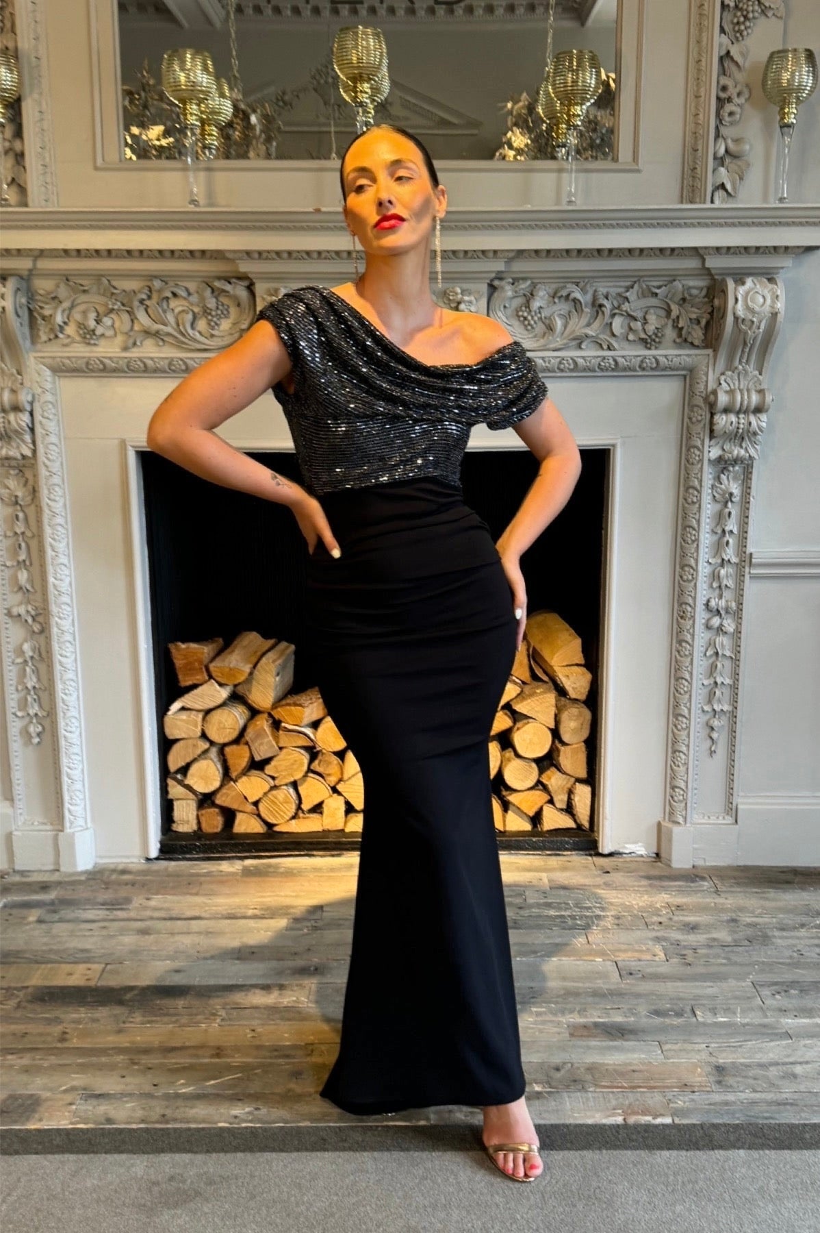 Atom Label Gunmetal Black Nitrogen Maxi Gown