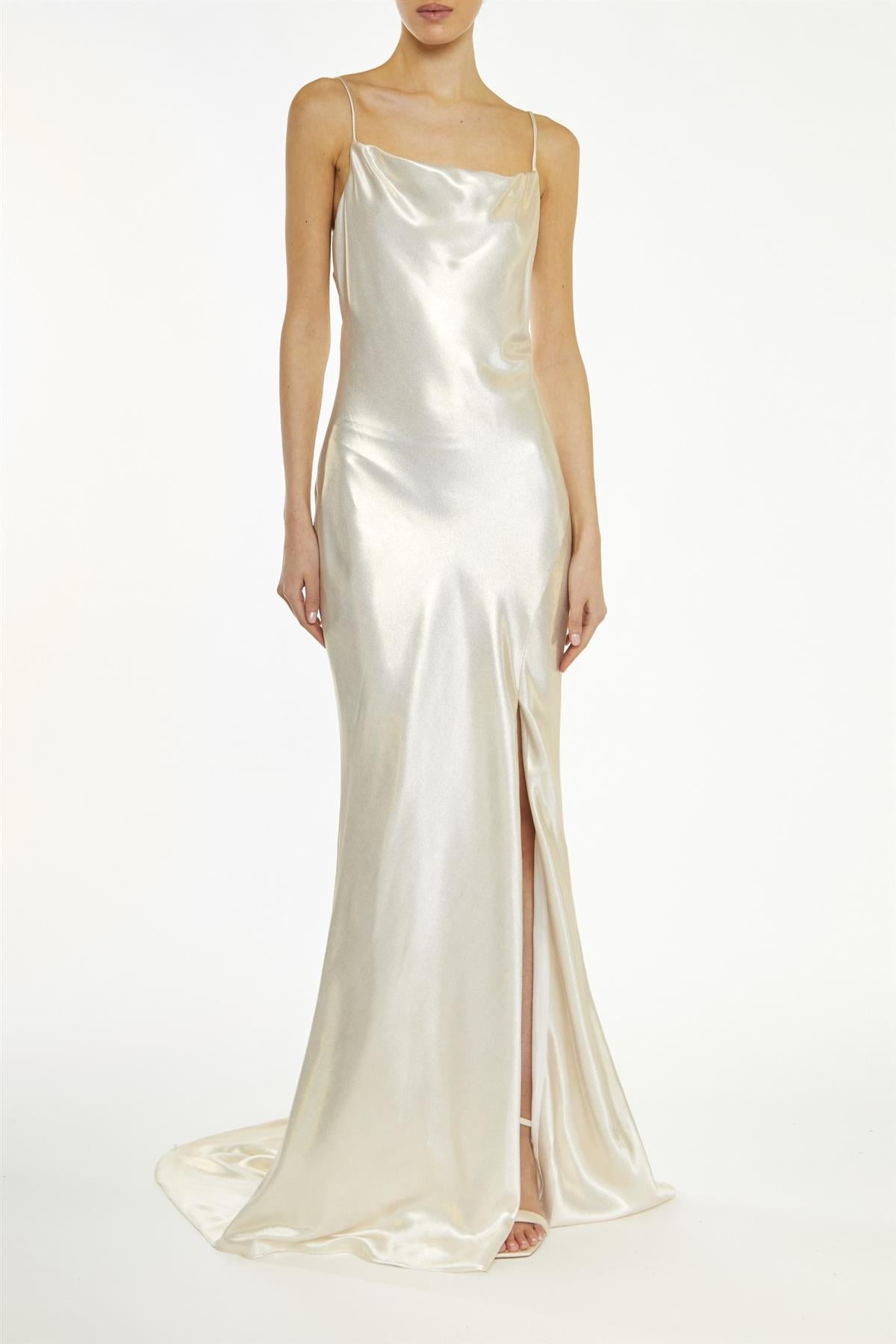 metallic slip dress True Decadence White-Metallic Pippa Cowl-Neck Slip Dress