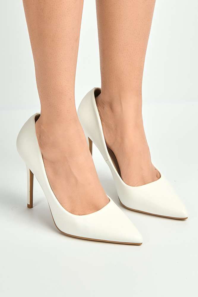 Miss Diva White Matt Mila High Stiletto Matt Finish Heel Court Shoe