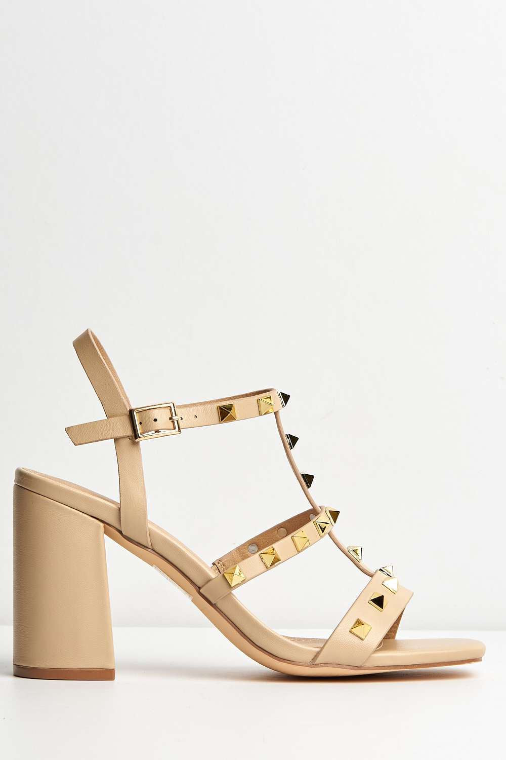 Miss Diva Nude Troya Studded Block Heel Sandals