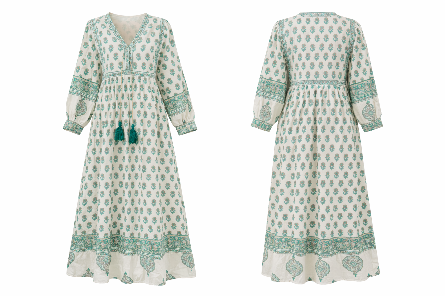 Amelia Floaty sleeve Folk Print maxi dress