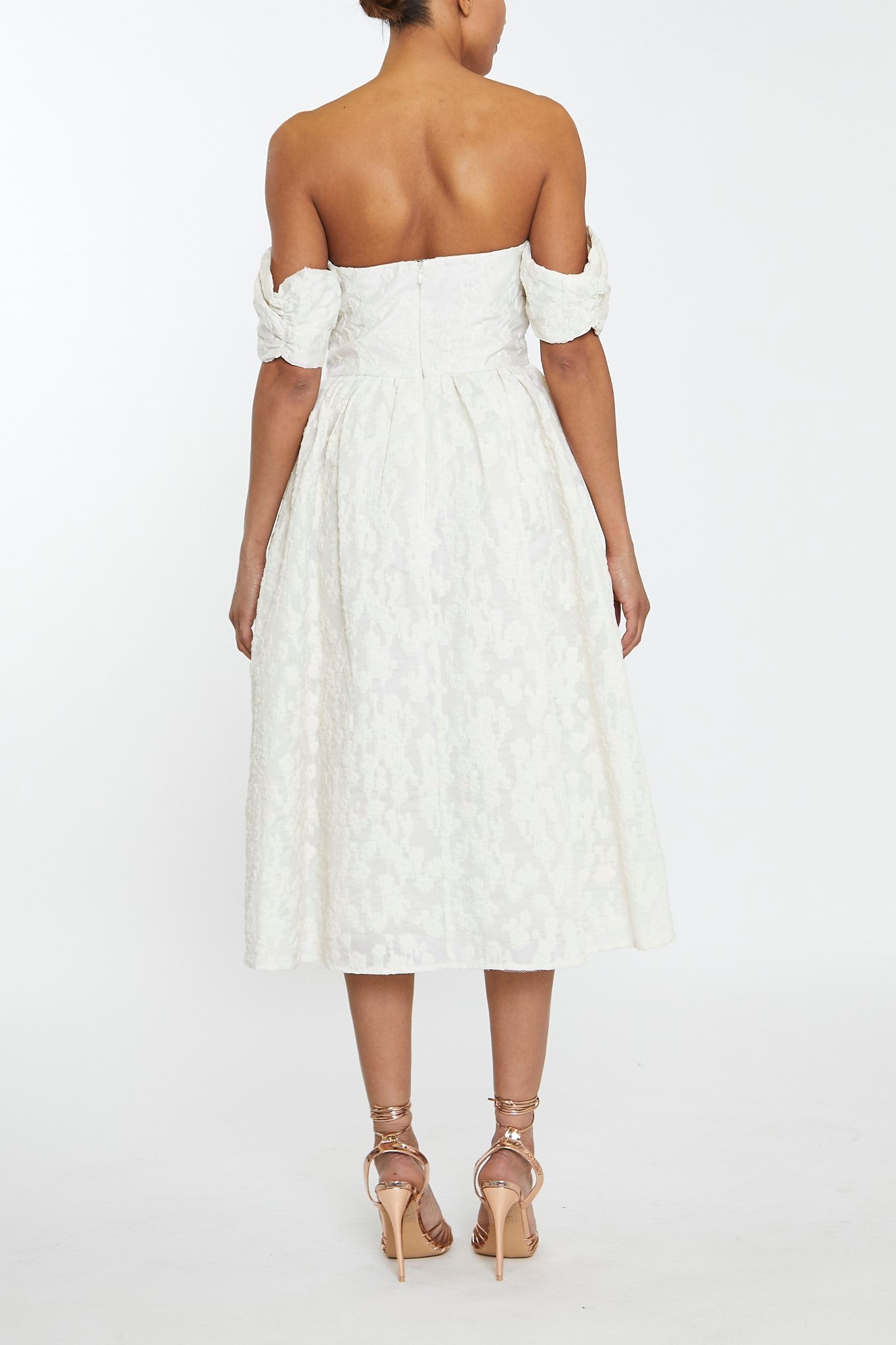 Amelia Cream Jacquard Bardot Midaxi Skater Dress-image-2