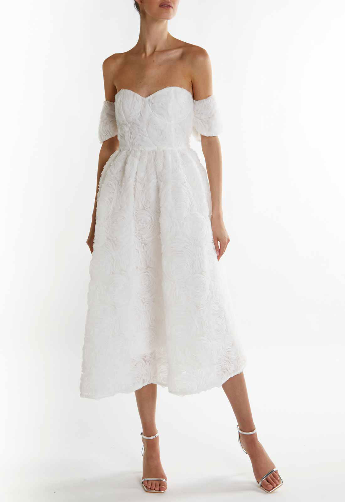 True Decadence White Amelia Bardot Bust Cup Midi Dress