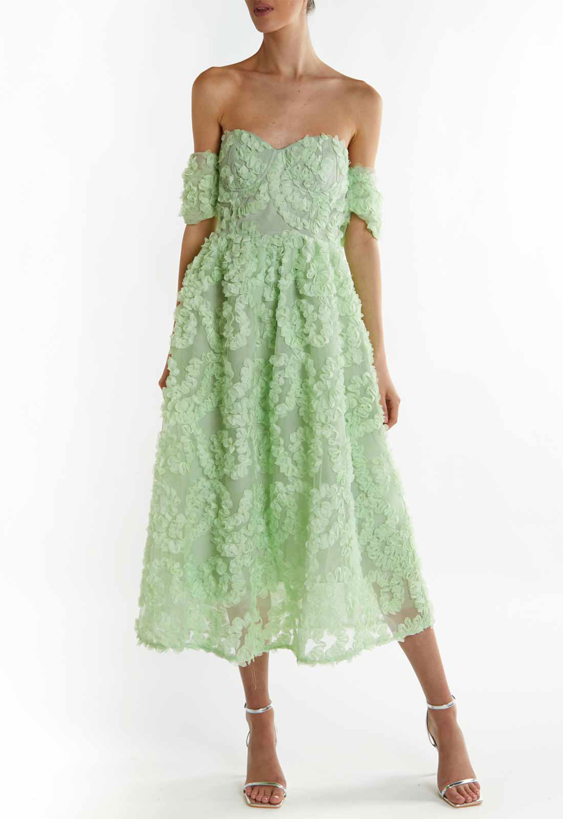 True Decadence Sage-Green Amelia Bardot Bust Cup Midi Dress