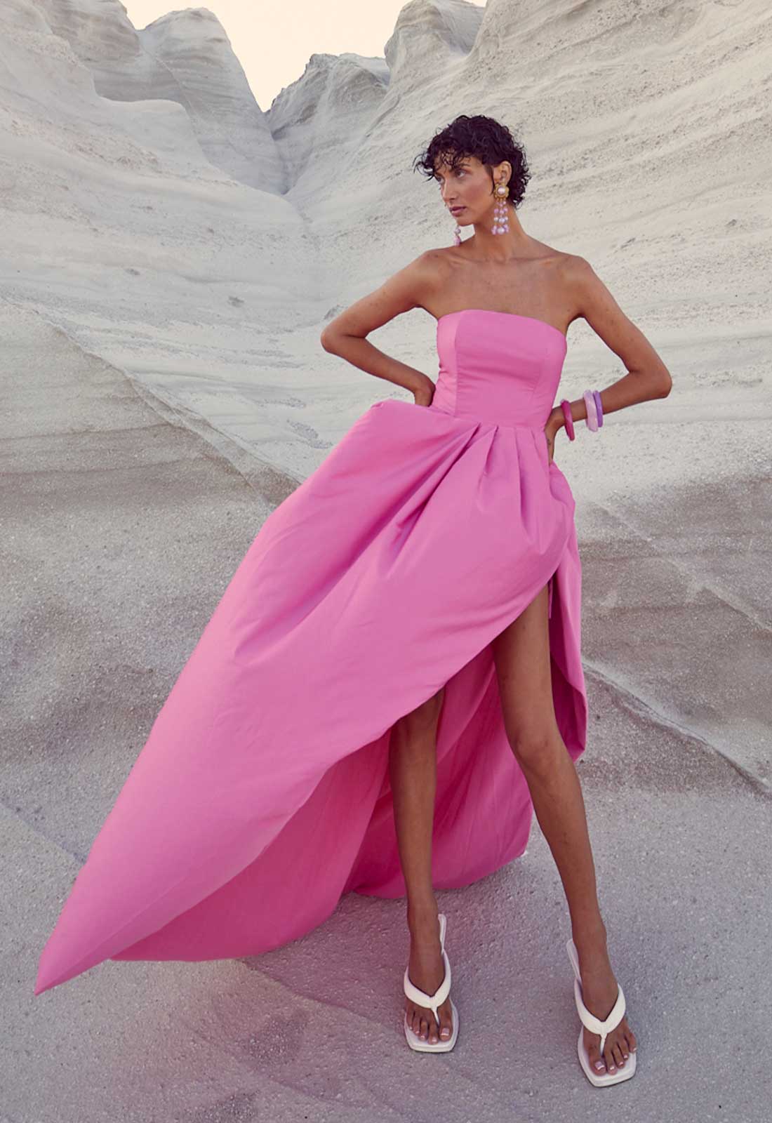 True Decadence Bright-Pink Emma Hi-Low Hem Maxi