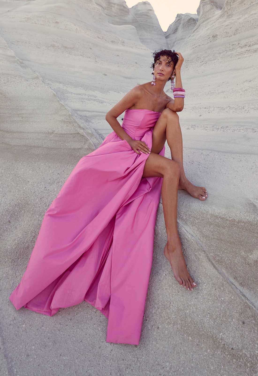 True Decadence Bright-Pink Emma Hi-Low Hem Maxi