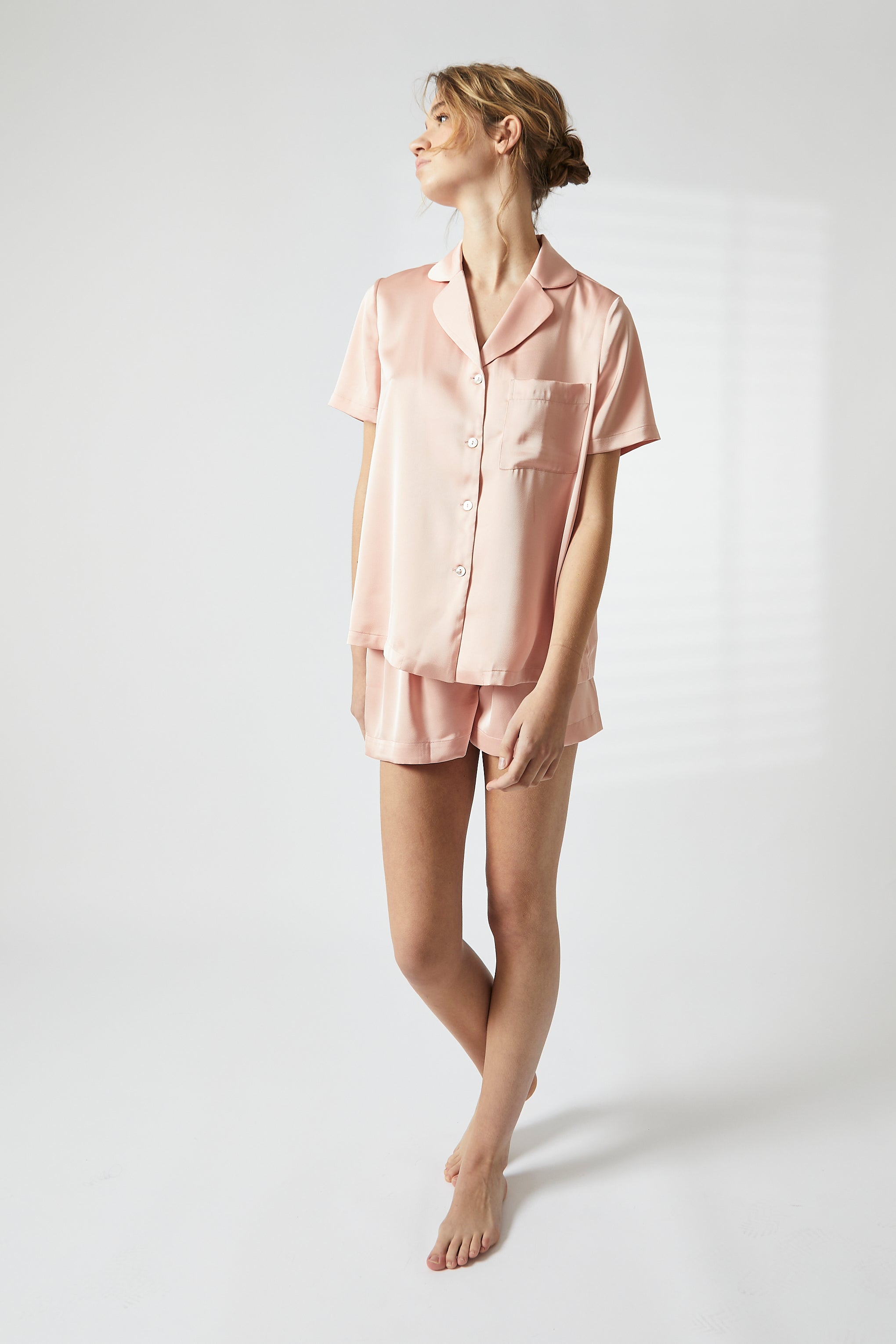 Dusty Pink Short Satin Pyjama Set-image-2