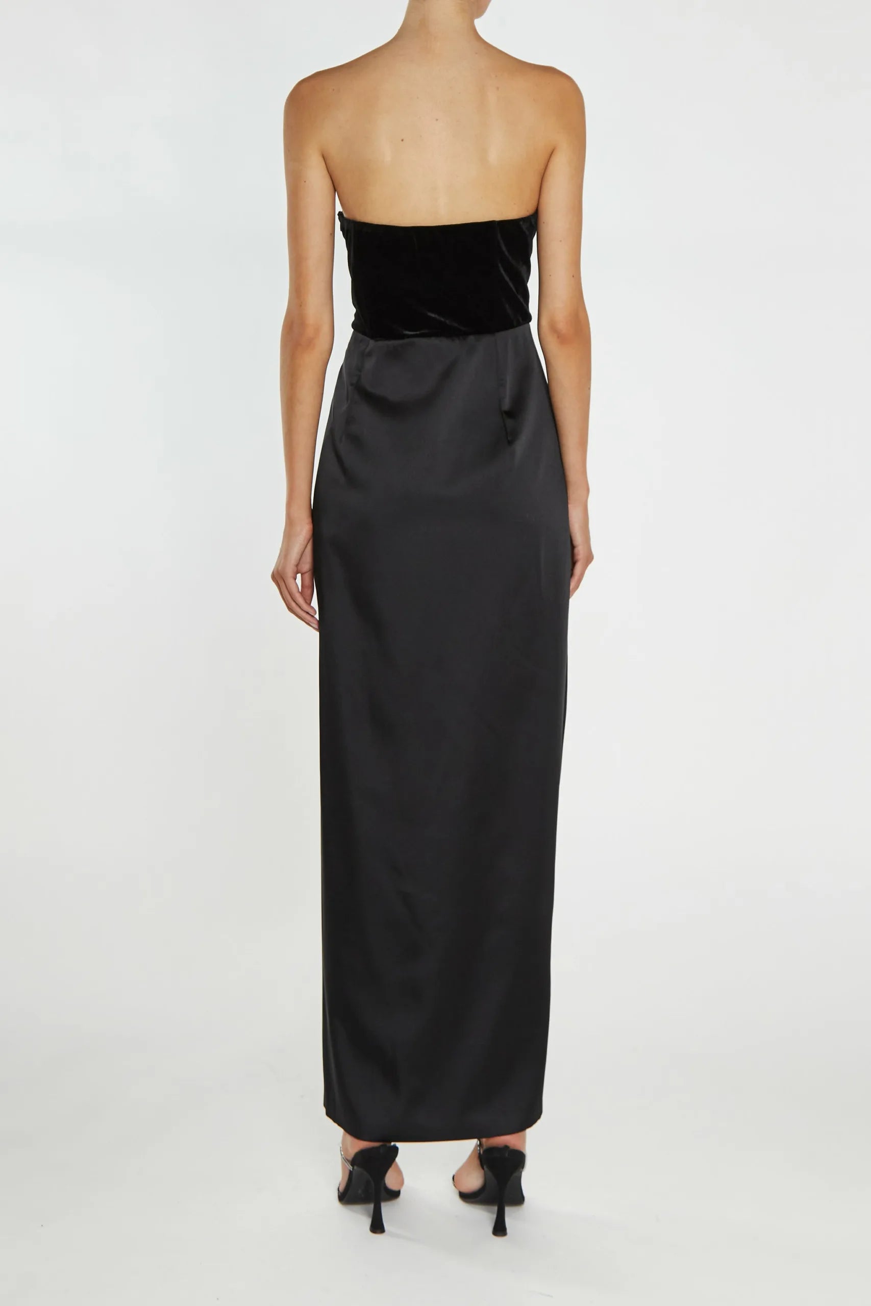 True Decadence Alexis Black Bandeau Draped Maxi Dress