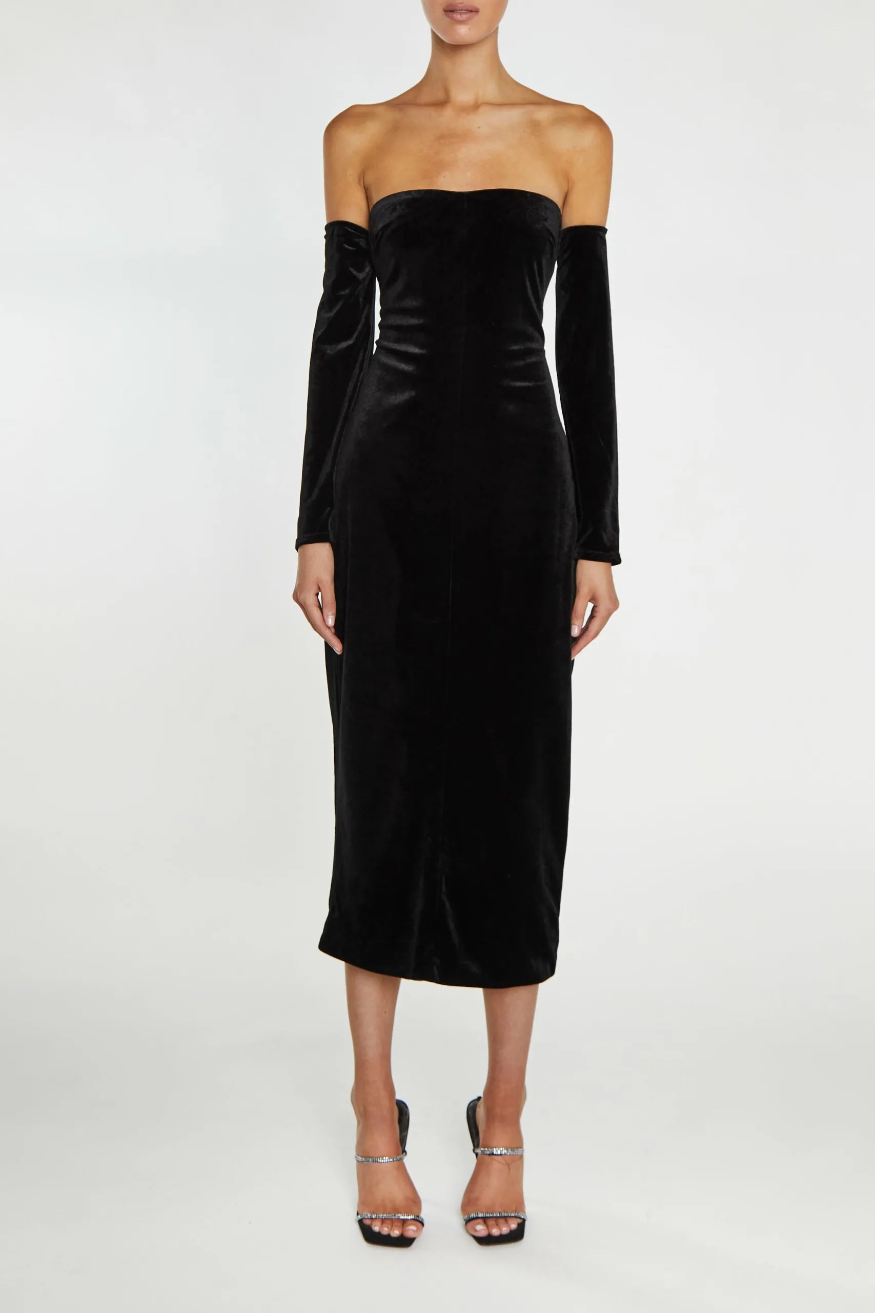 True Decadence Zoe Black Bardot Fitted Midi Dress