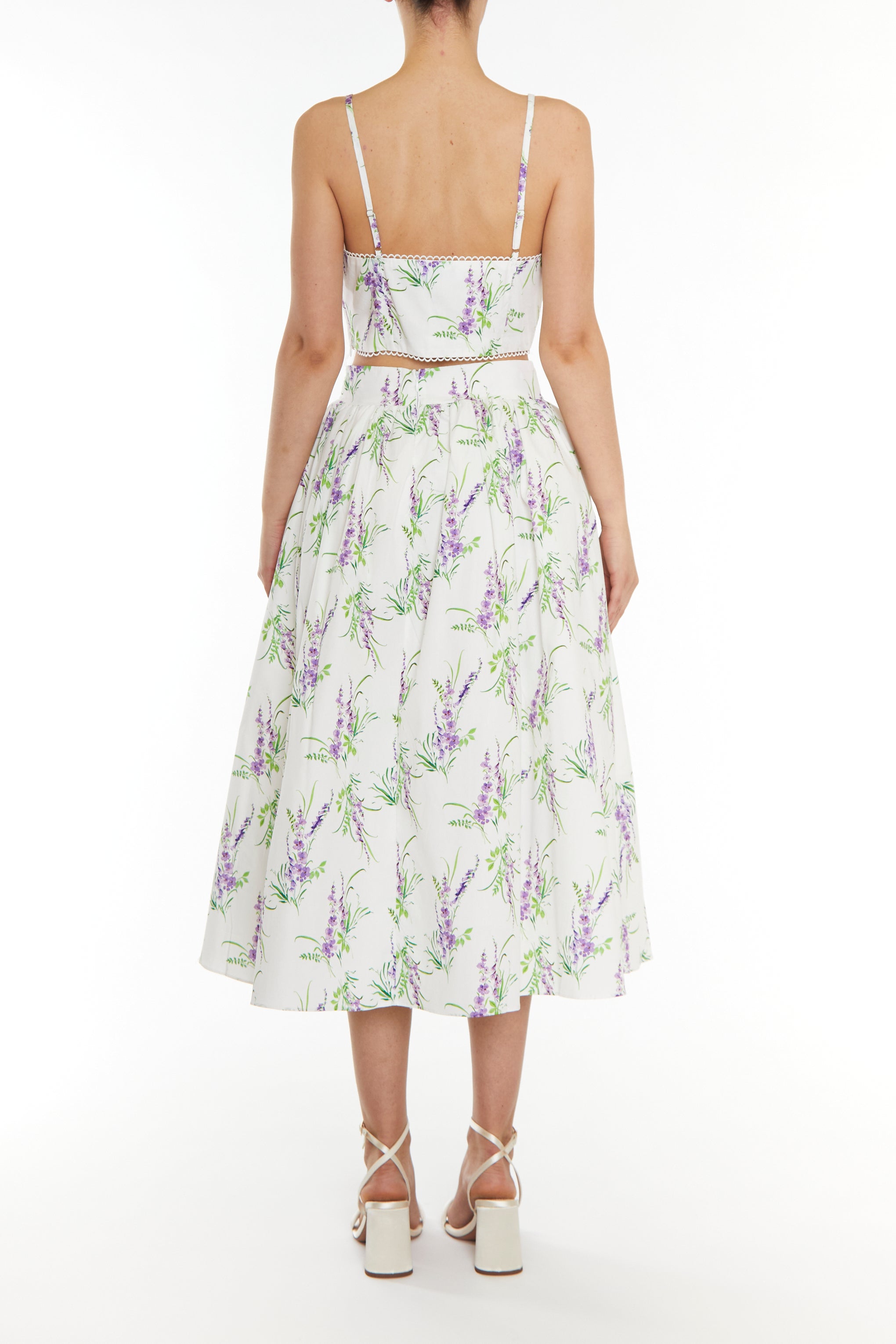 Madisyn Co-ord Lilac Bouquet Floral Midi Skater Skirt-image-2
