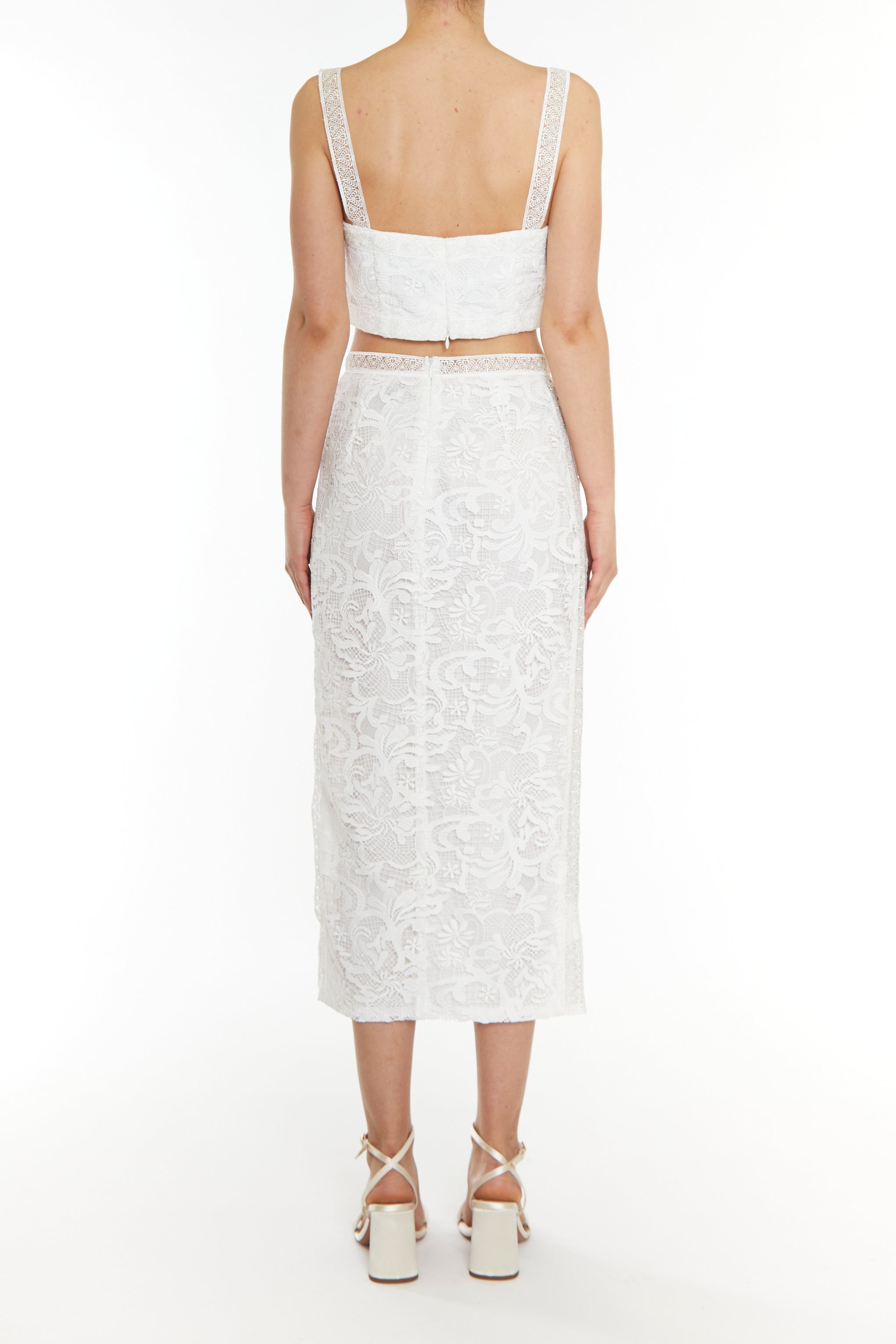 Celine Co-ord White Square-neck Lace Trim Crop Top-image-2