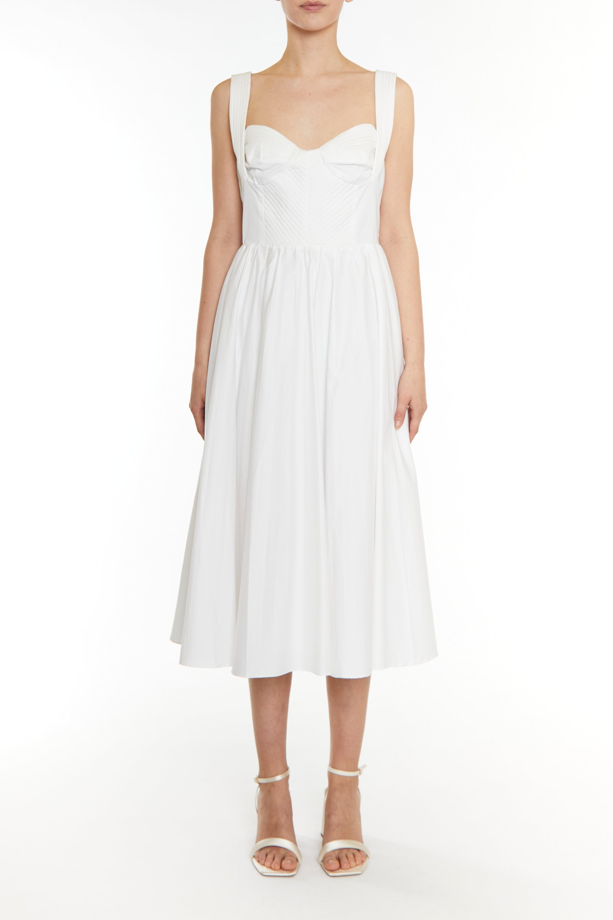 Hannah White Pleated Corset Midi Dress-image-1