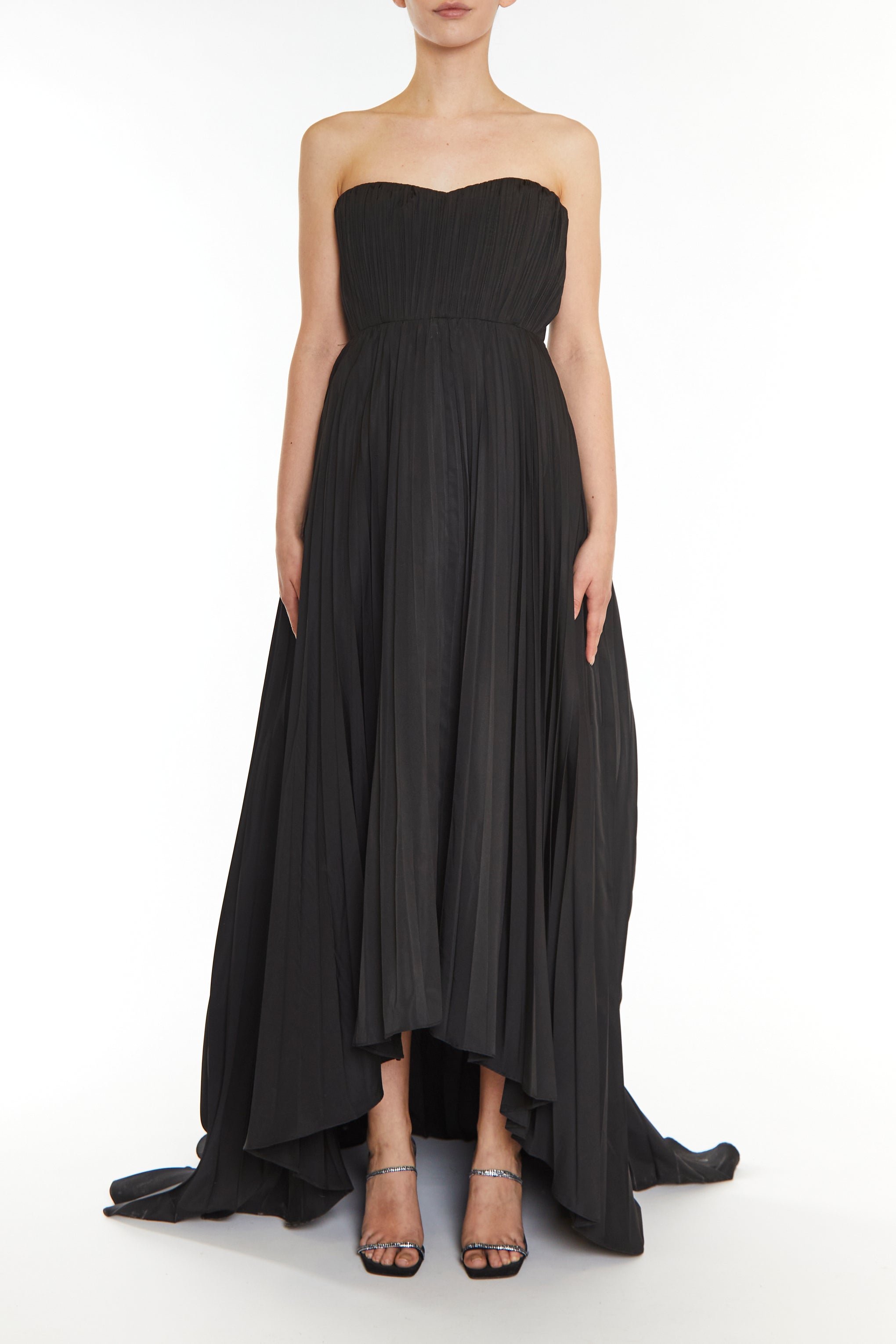 Reign Black Pleated Hi-Low Bandeau Dress-image-1