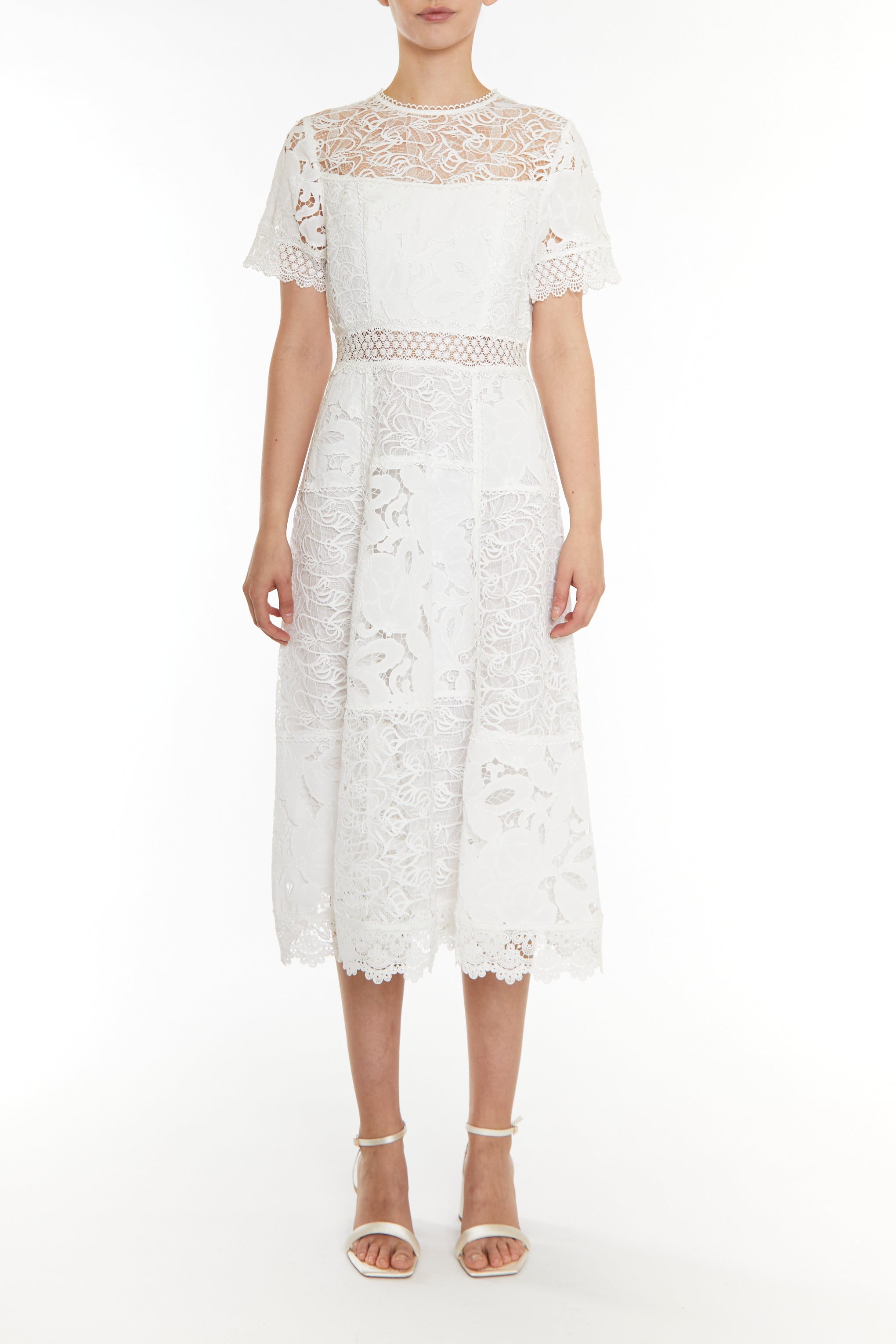 Charlie White Patchwork Lace A-line Midi Dress-image-1