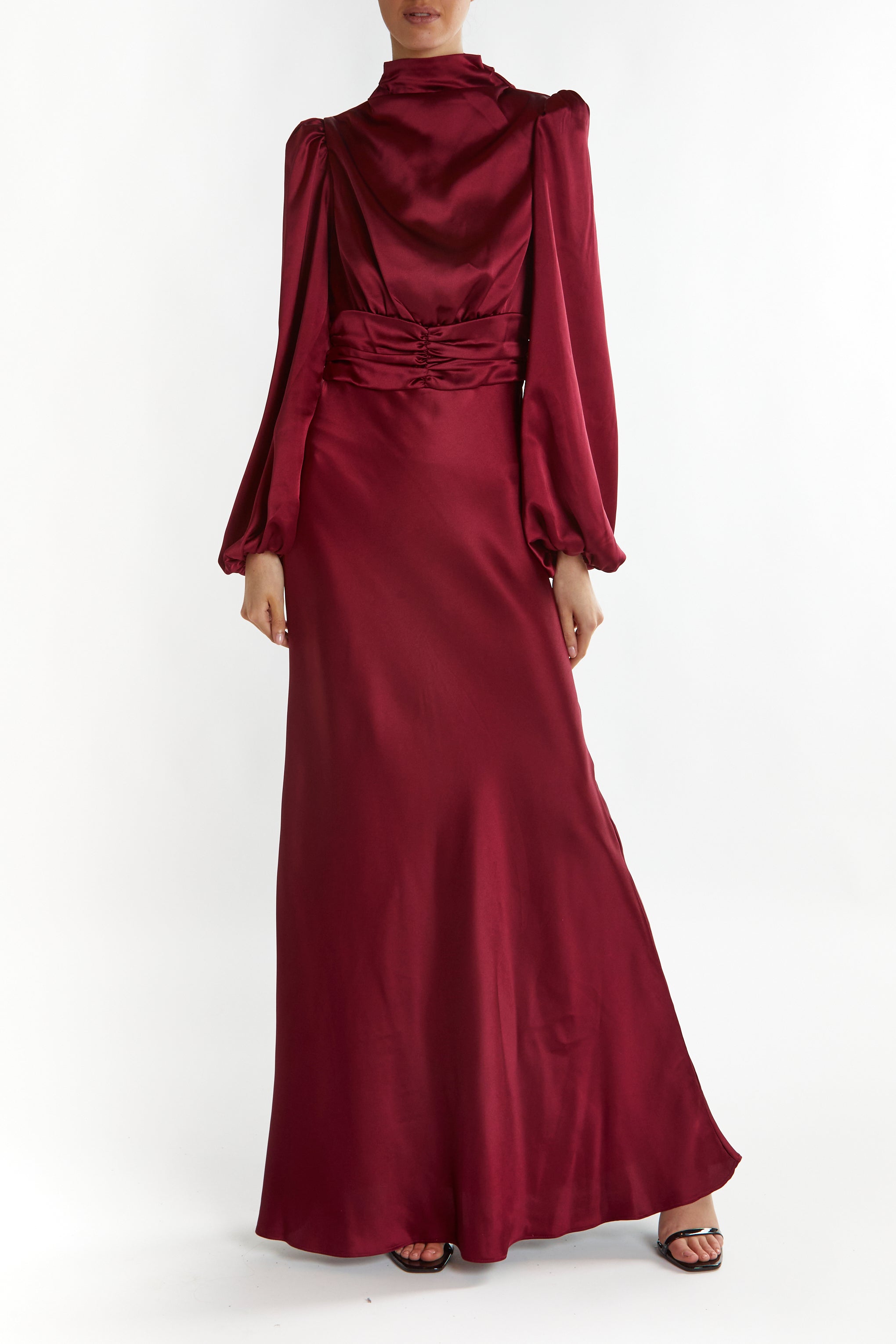True Decadence Burgundy Sutton High Cowl-Neck Maxi Dress