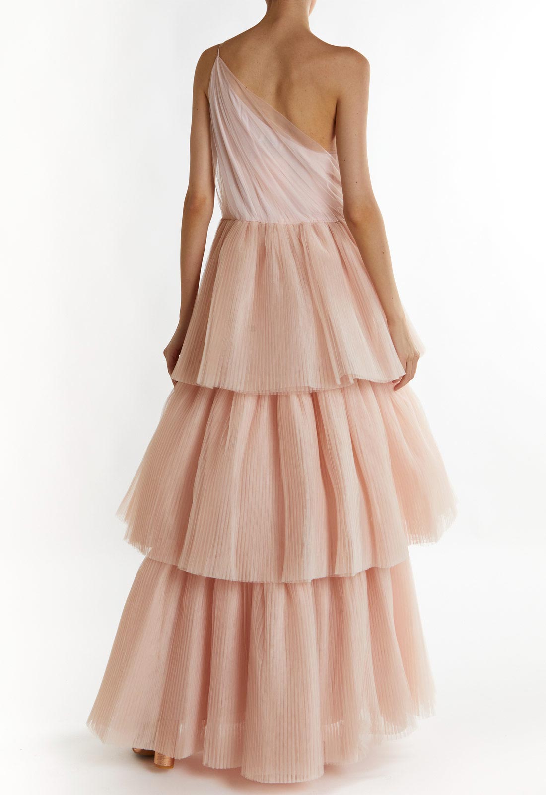 True Decadence Peach Liana Asymmetric Tiered Maxi Dress