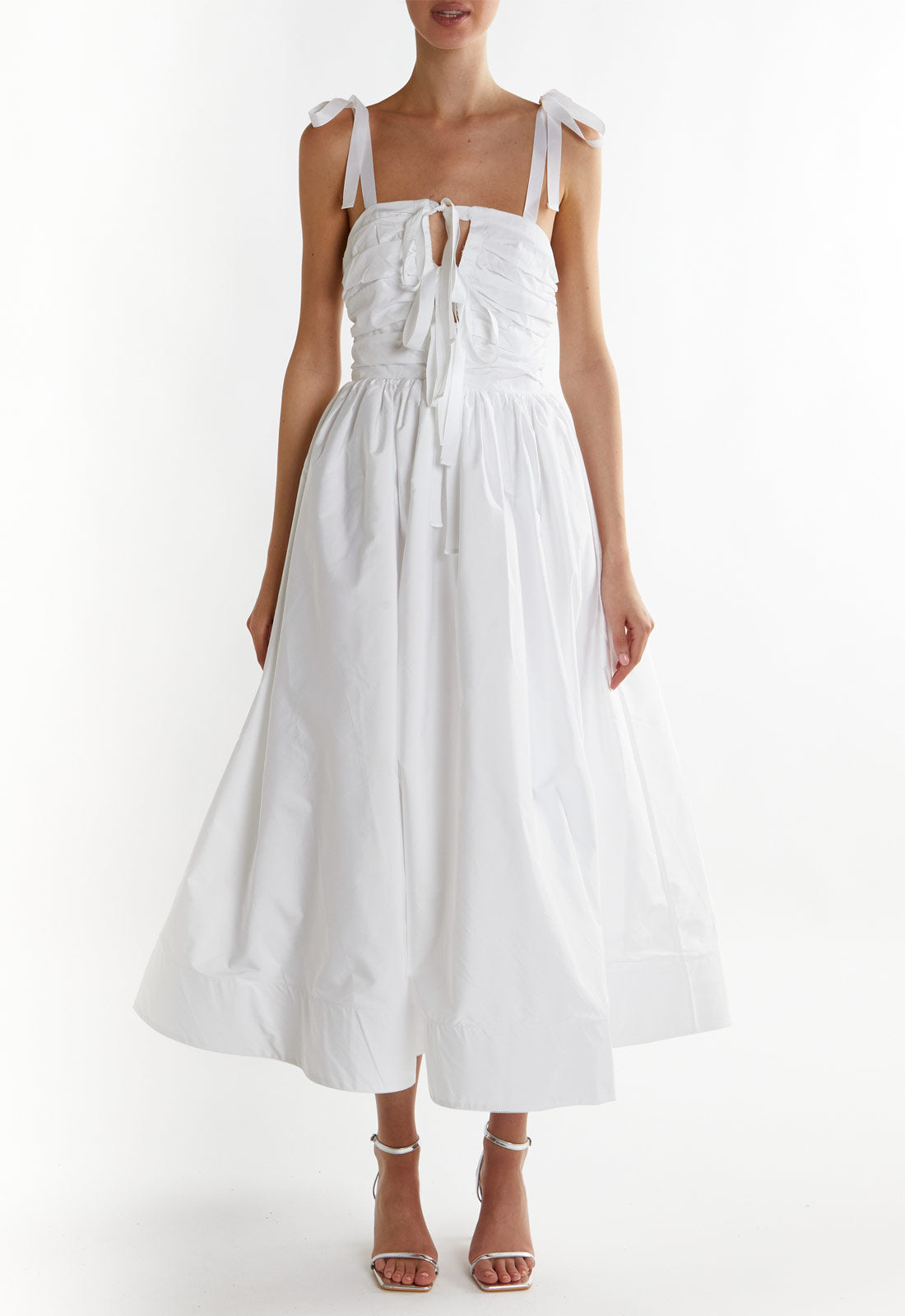 knee length dresses for ladies Lyla Linen Tie Strap Midi Dress- Oatmeal main image 0