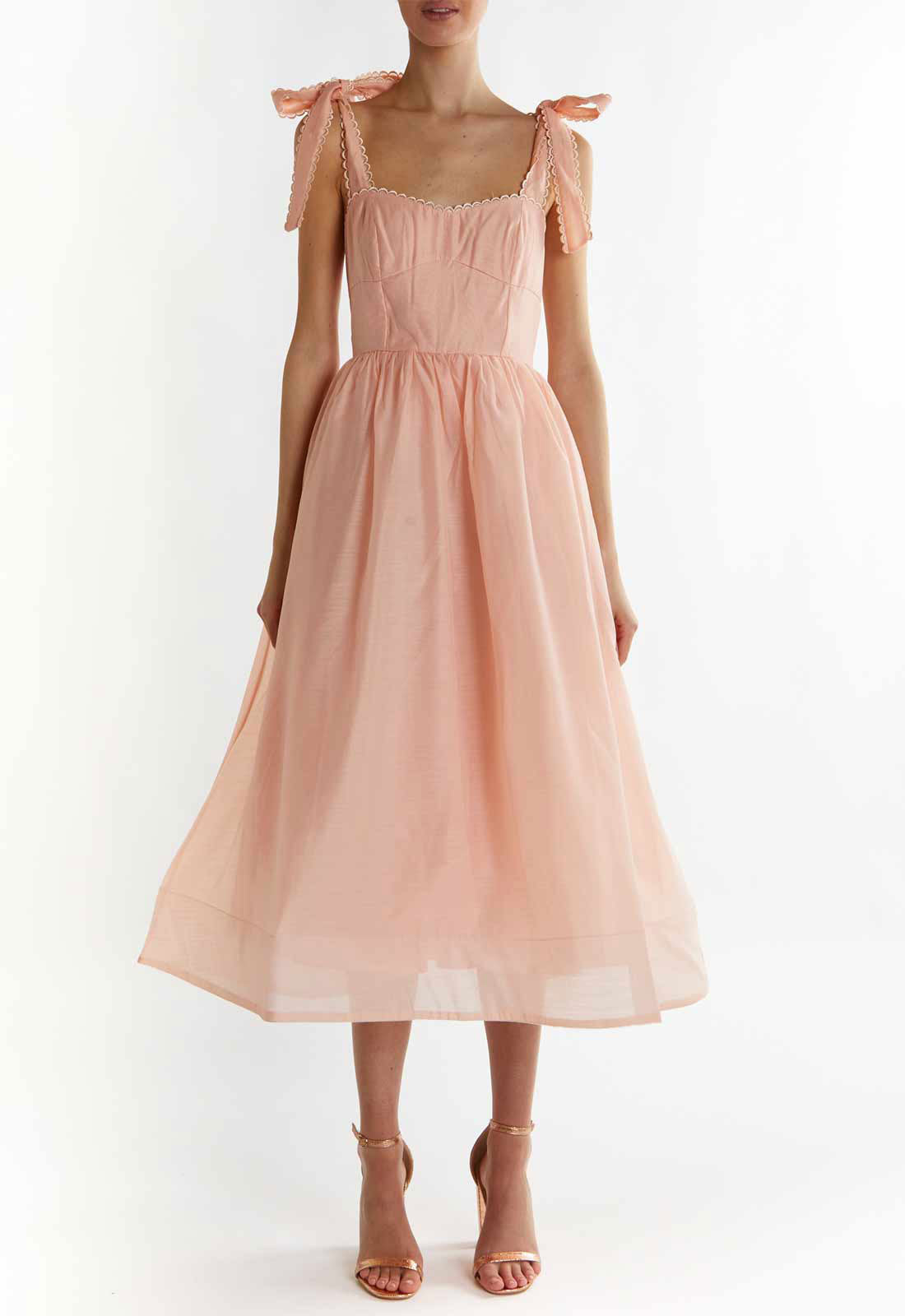 True Decadence Dusty-Peach Tie-Strap Midi-Dress