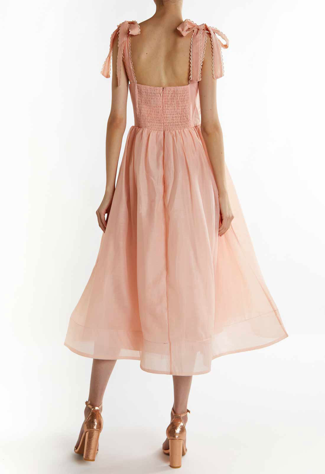 True Decadence Dusty-Peach Tie-Strap Midi-Dress