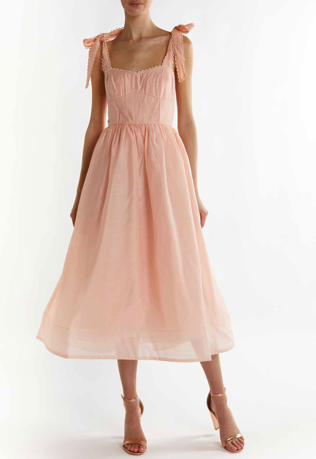 True Decadence Dusty-Peach Tie-Strap Midi-Dress