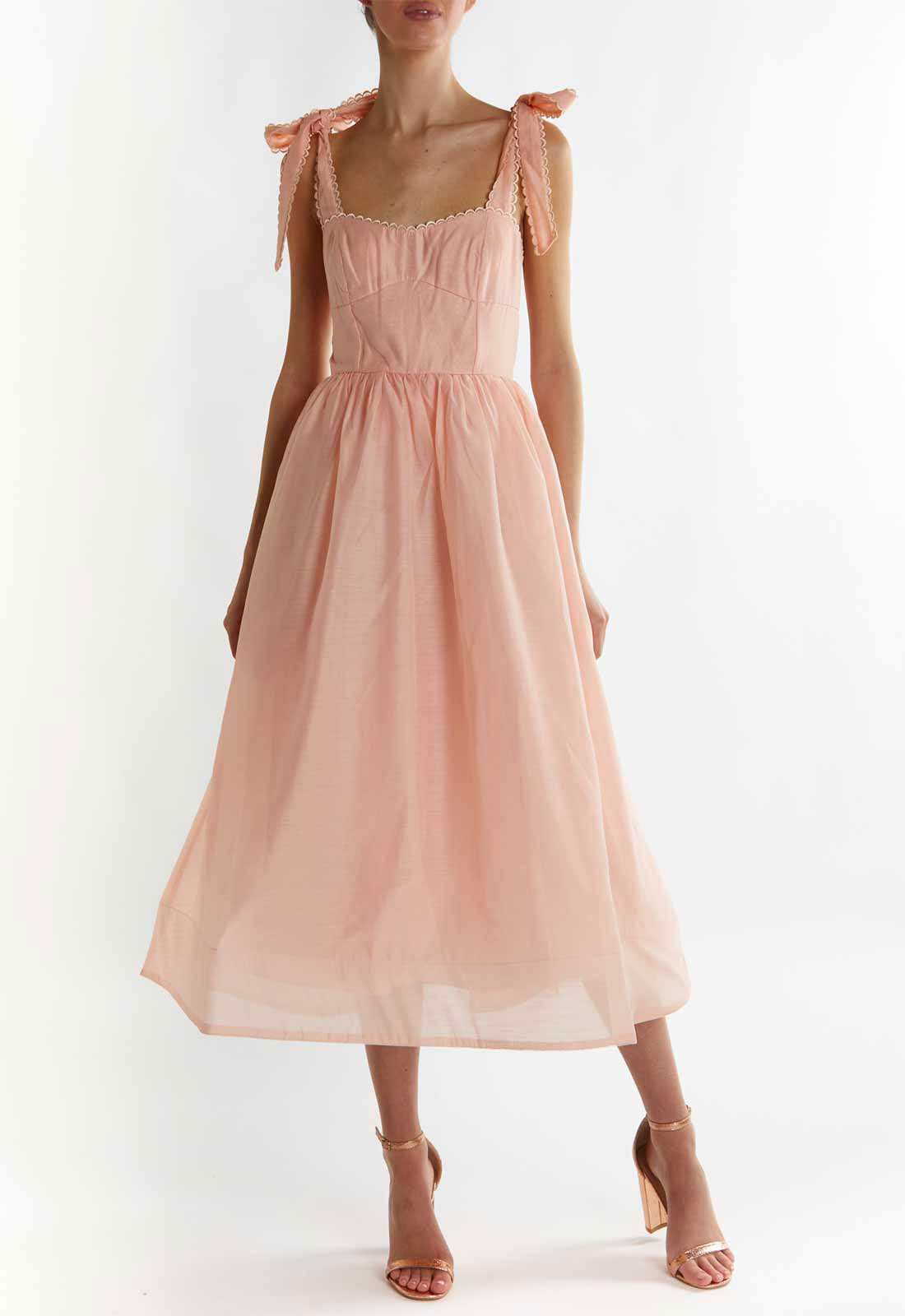 True Decadence Dusty-Peach Tie-Strap Midi-Dress