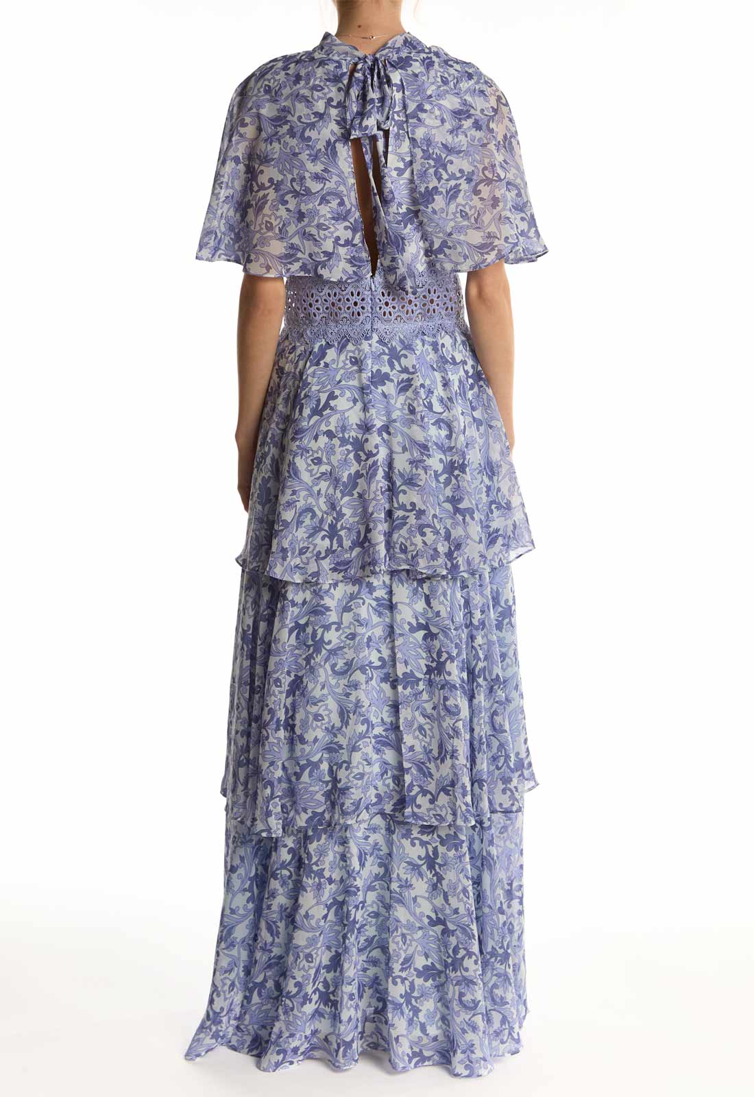 True Decadence Blue Folk Floral Ruffle Trim Maxi Dress