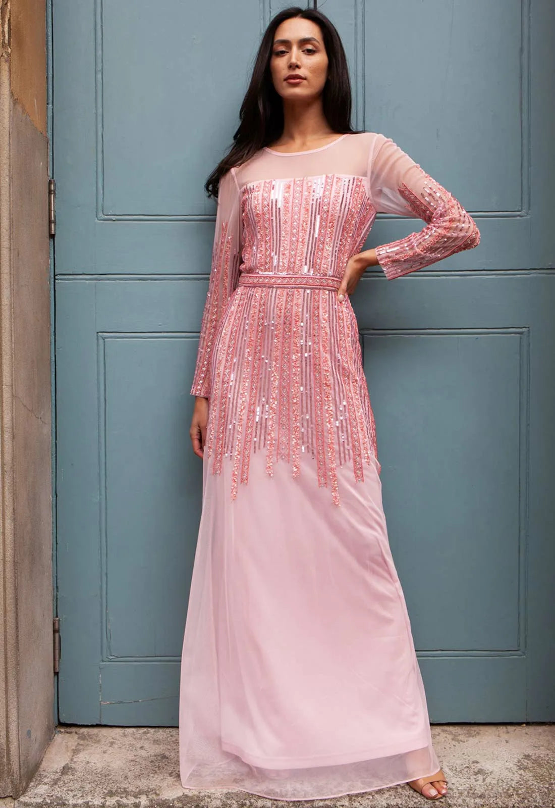 Raishma Pale Pink Alaina Embellished Maxi Dress 8